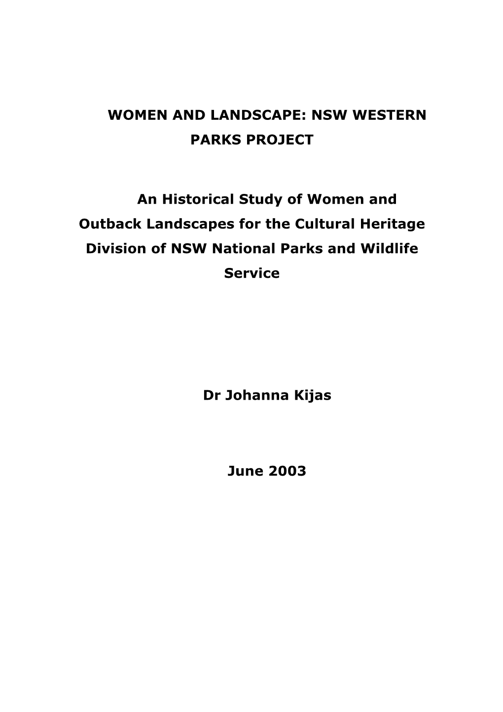 Women and Landscape: Nsw Western Parks Project