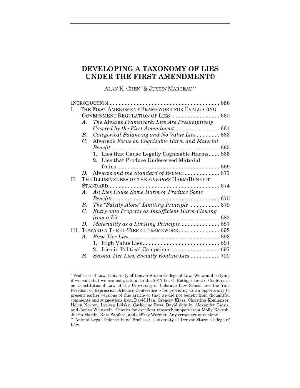 Developing a Taxonomy of Lies Under the First Amendment, Alan K. Chen