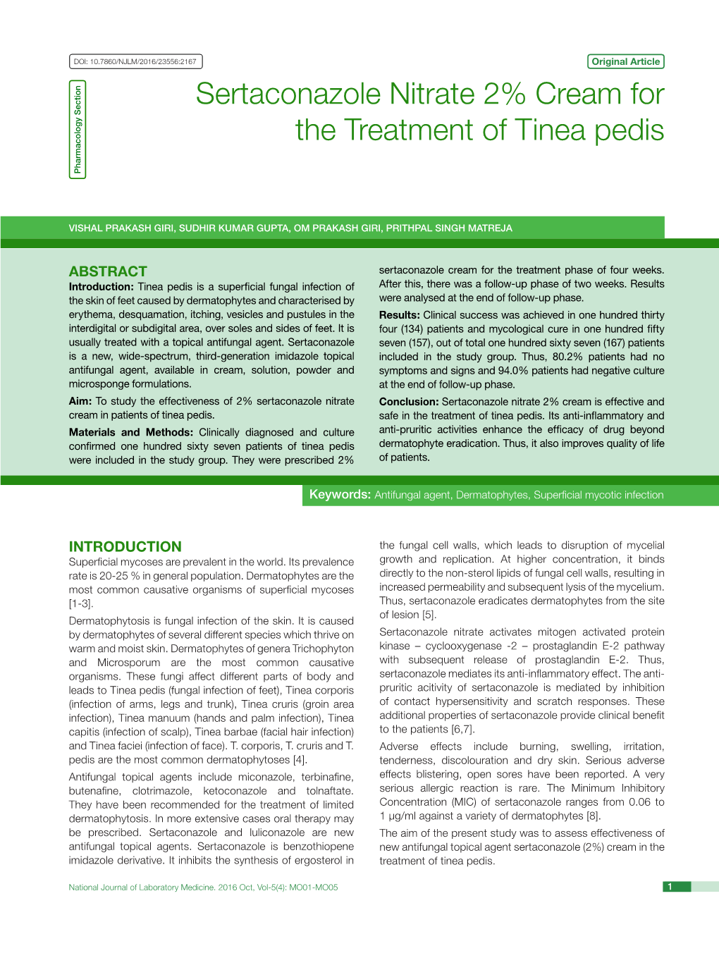 Sertaconazole Nitrate 2% Cream for the Treatment of Tinea Pedis Pharmacology Section