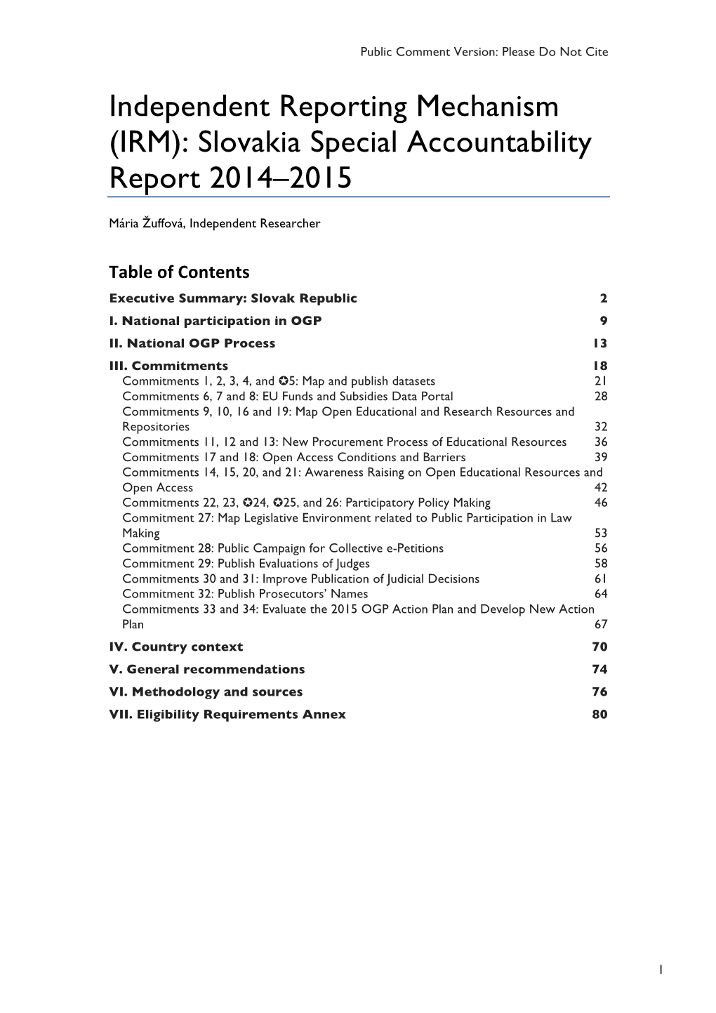 Slovakia Special Accountability Report 2014–2015