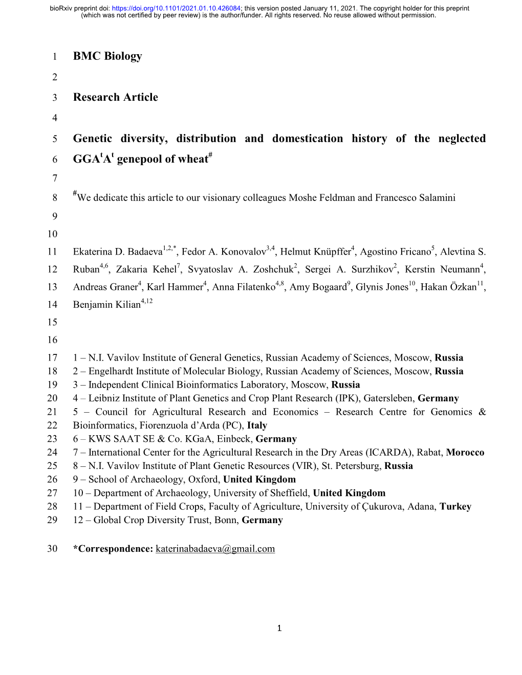 BMC Biology Research Article Genetic Diversity, Distribution And