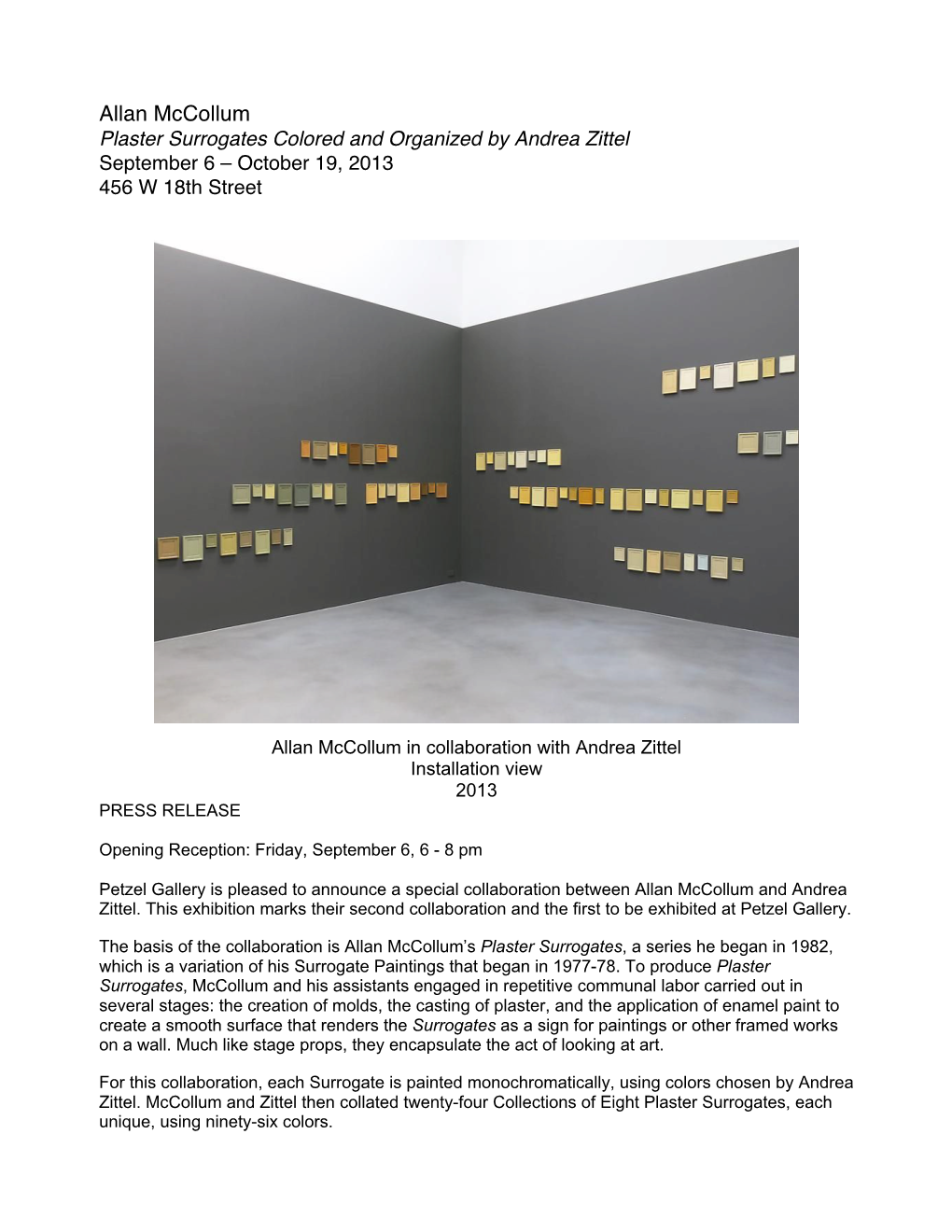 Press Release for Exhibition at Friedrich Petzel