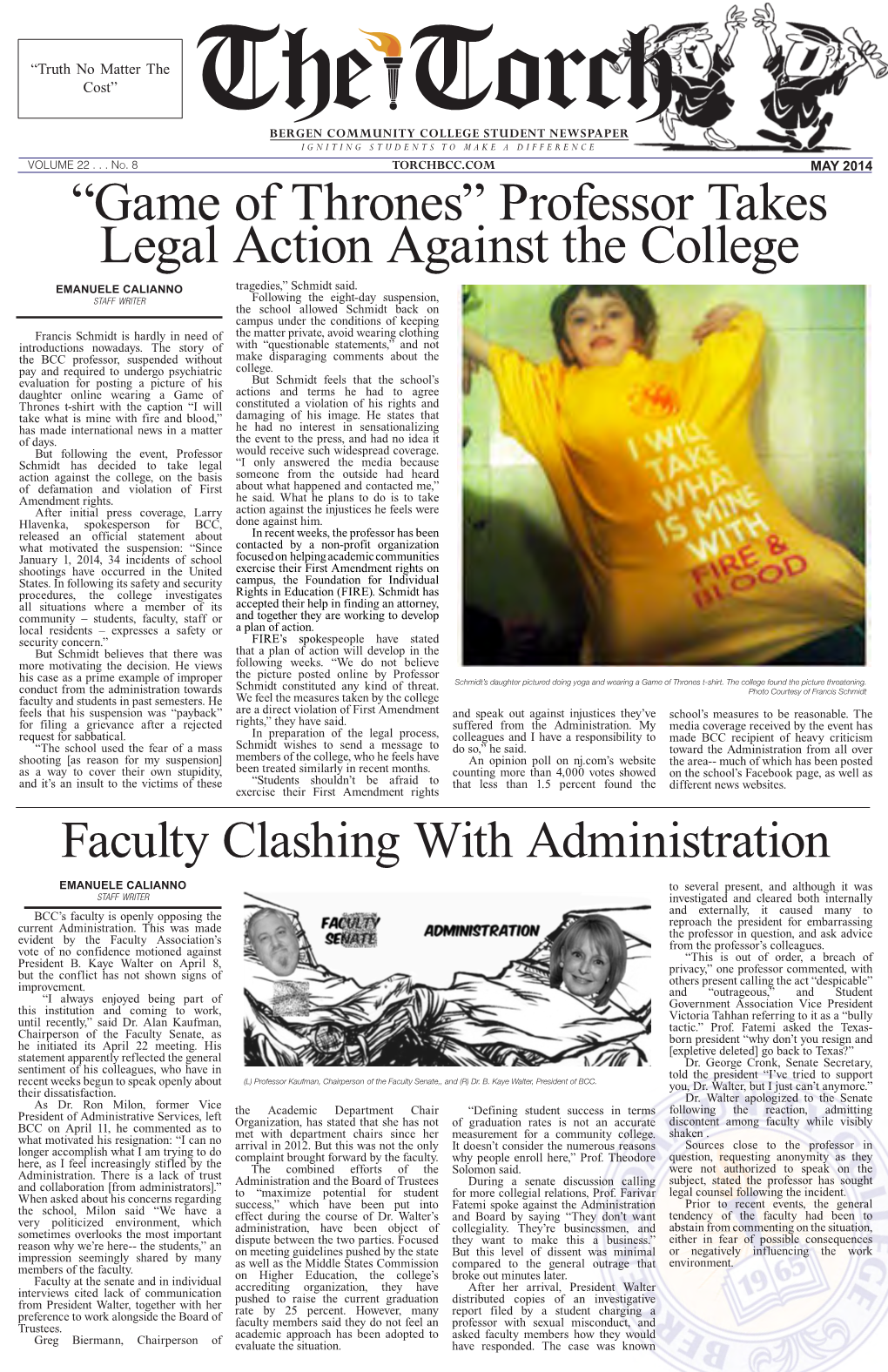 Professor Takes Legal Action Against the College EMANUELE CALIANNO Tragedies,” Schmidt Said