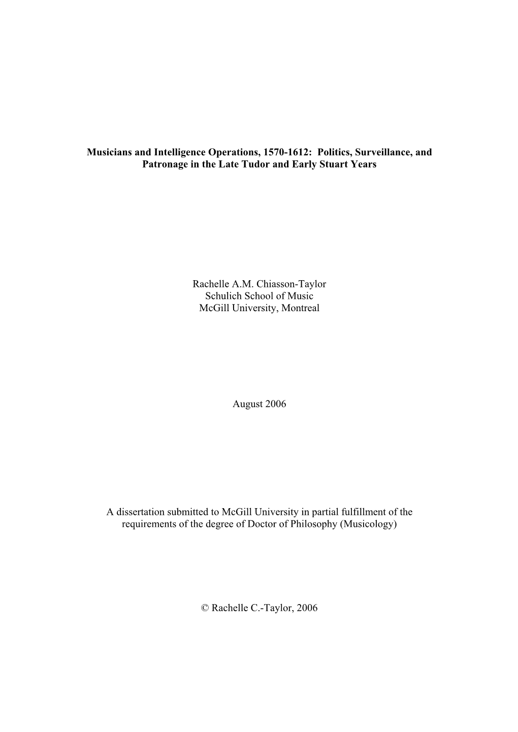 Musicians and Intelligence Operations, 1570-1612: Politics, Surveillance, and Patronage in the Late Tudor and Early Stuart Years