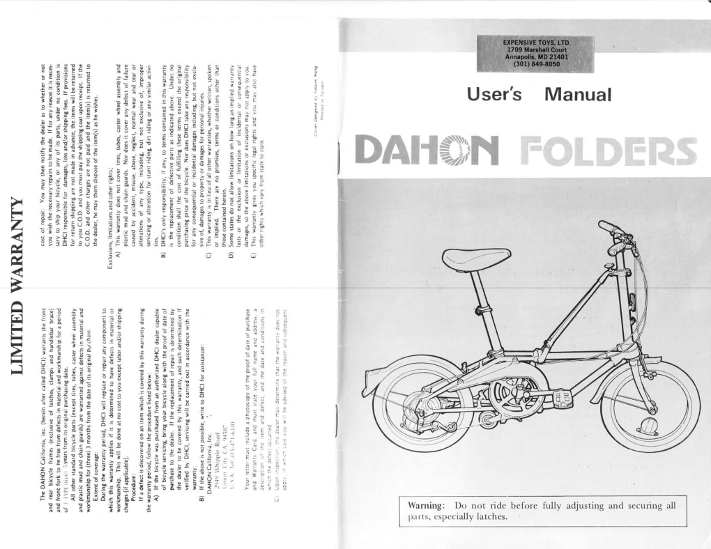 Download the 1990 Dahon Service Manual