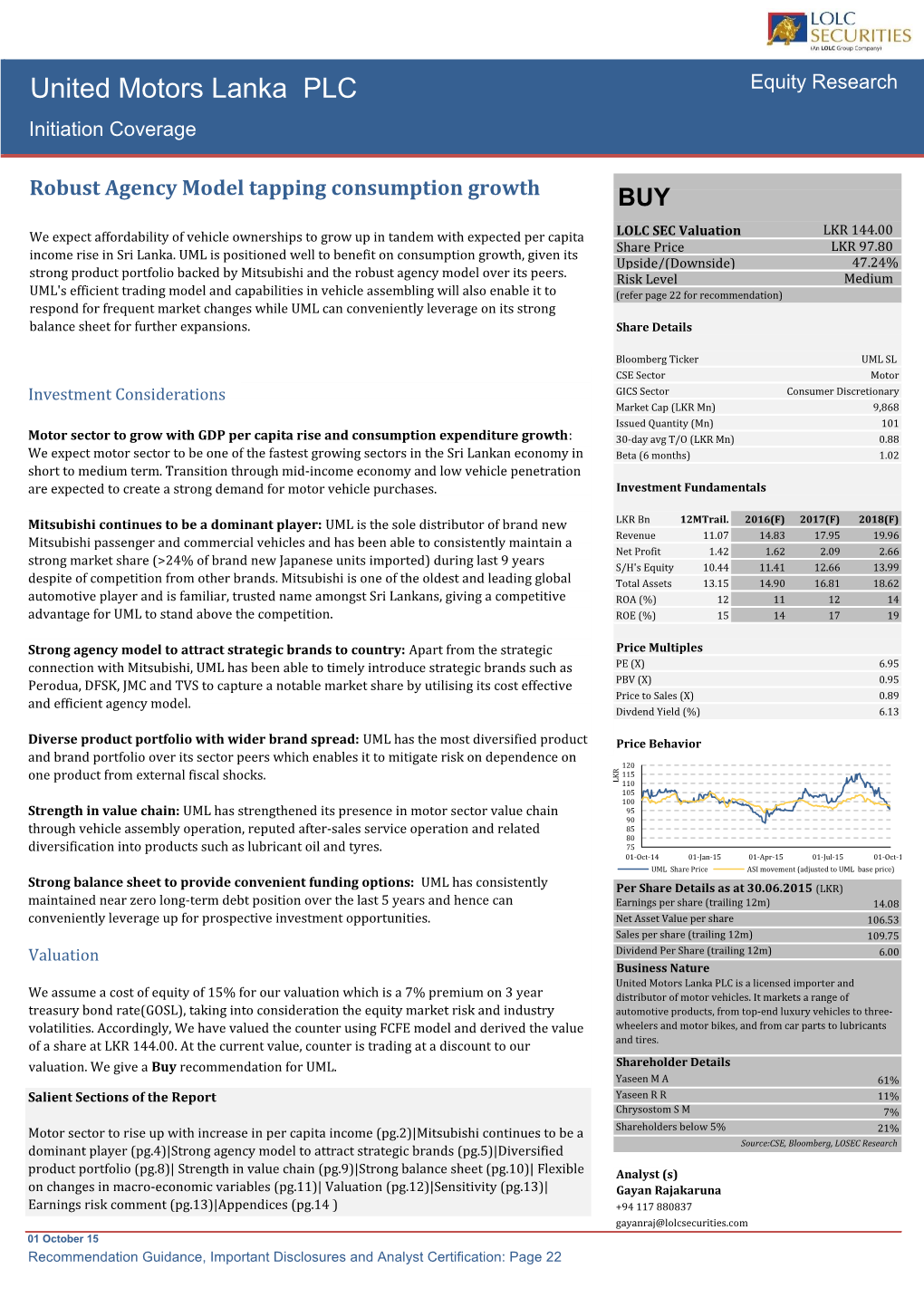 United Motors Lanka PLC Equity Research Initiation Coverage