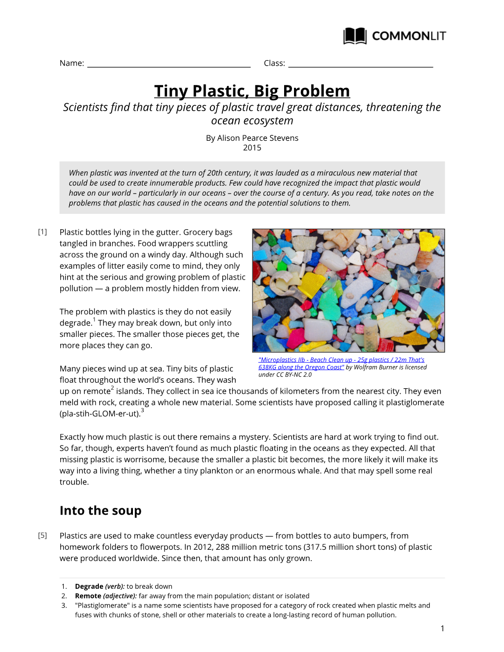 Tiny Plastic, Big Problem Scientists Find That Tiny Pieces of Plastic Travel Great Distances, Threatening the Ocean Ecosystem by Alison Pearce Stevens 2015