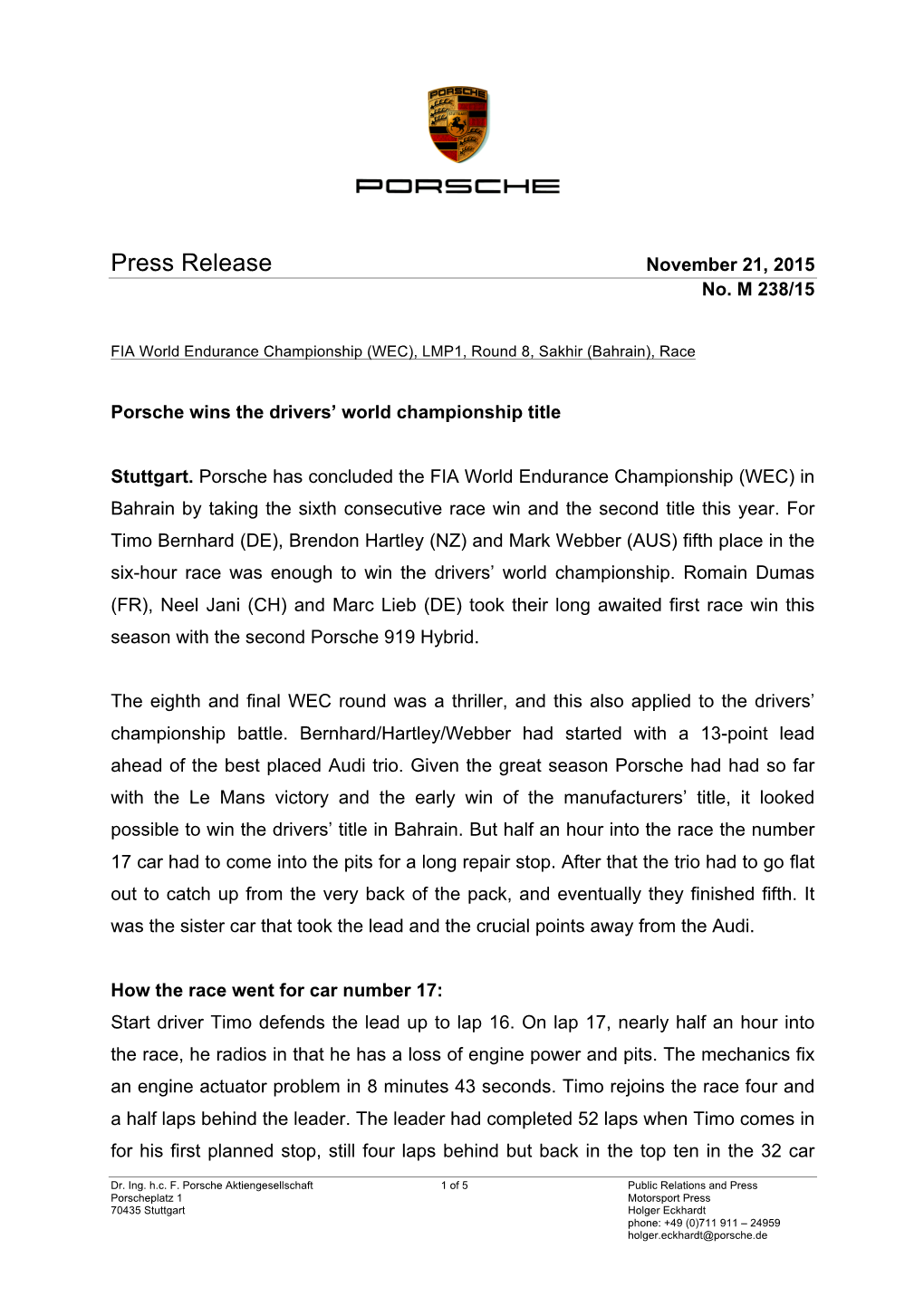 Press Release November 21, 2015 No