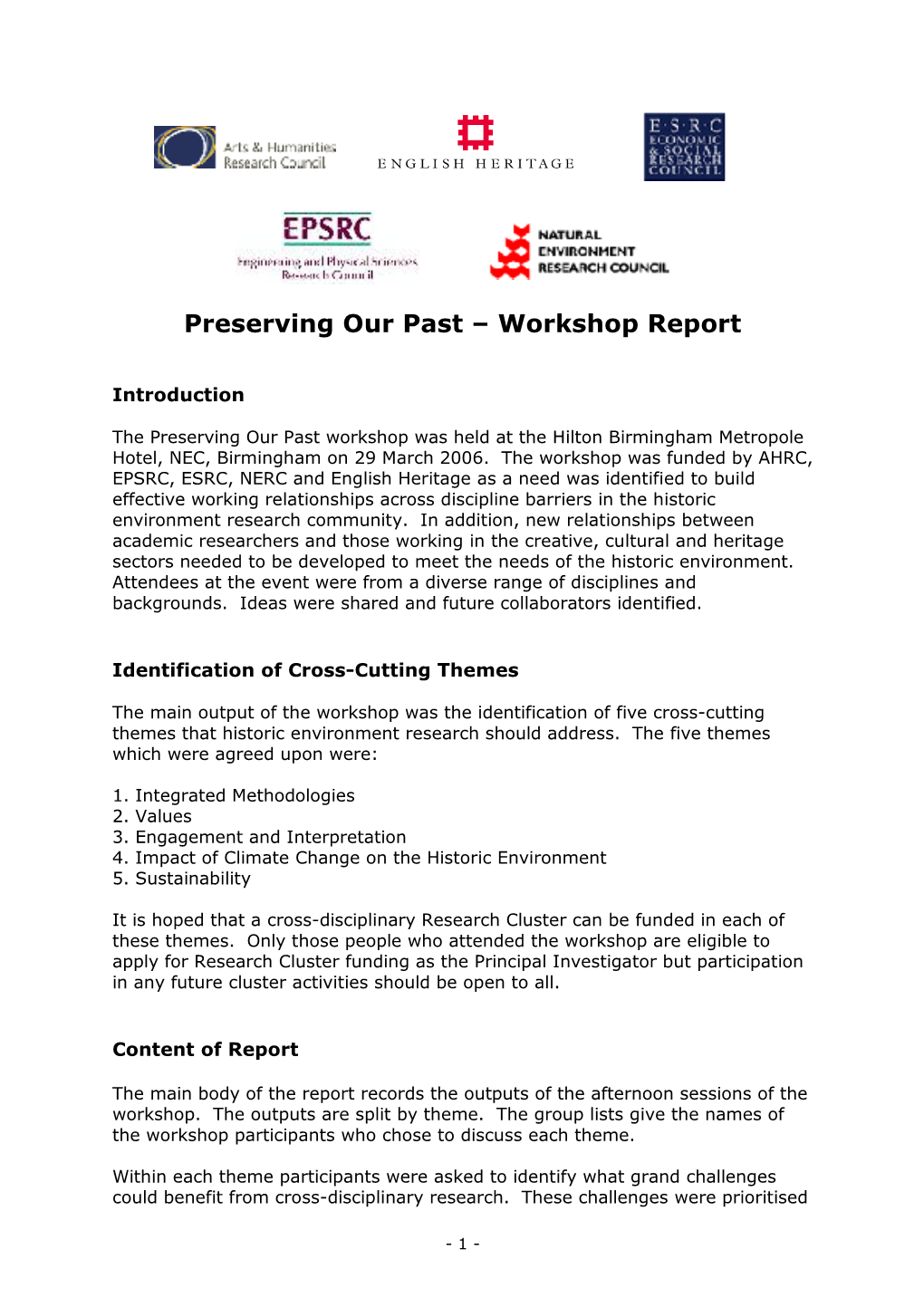 Preserving Our Past – Workshop Report
