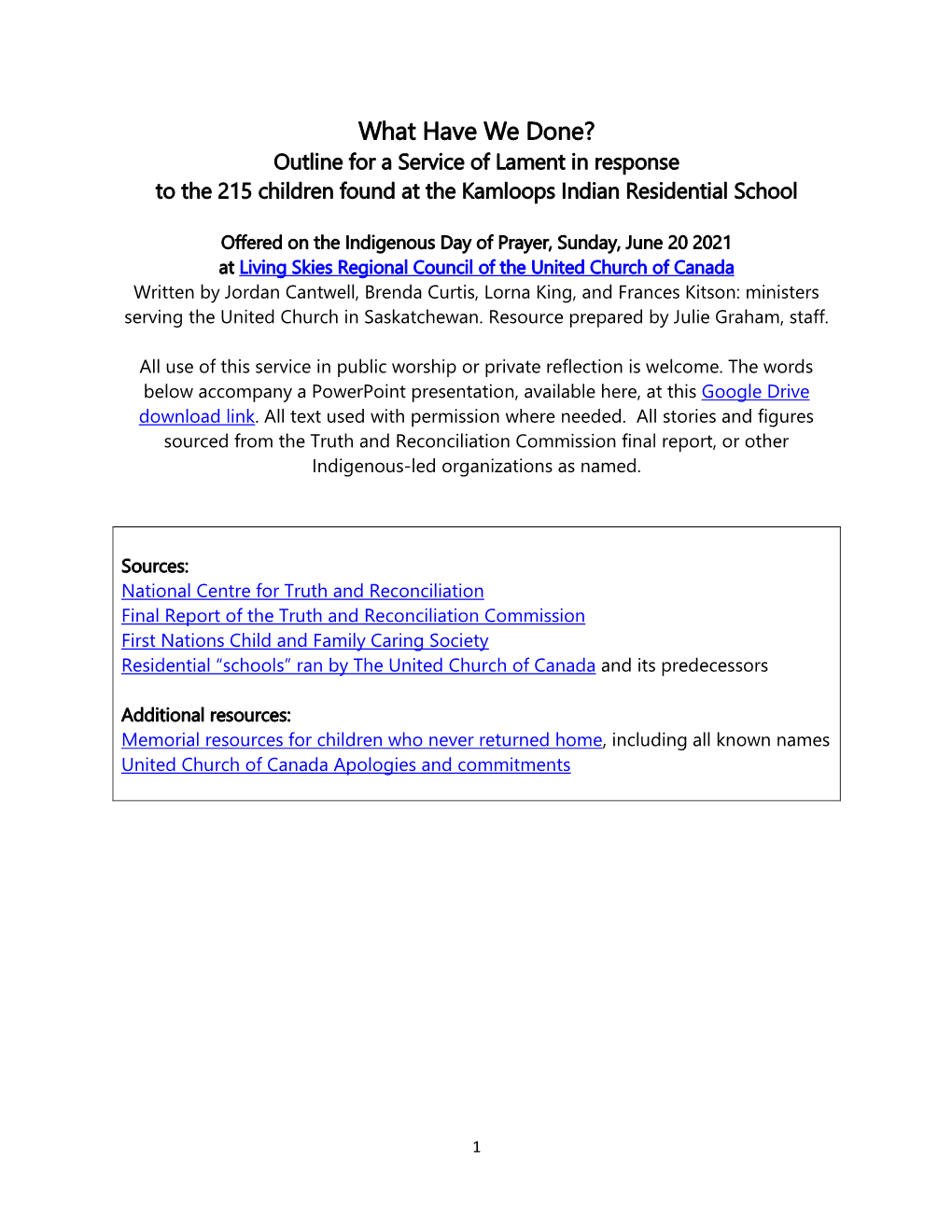 What Have We Done? Outline for a Service of Lament in Response to the 215 Children Found at the Kamloops Indian Residential School