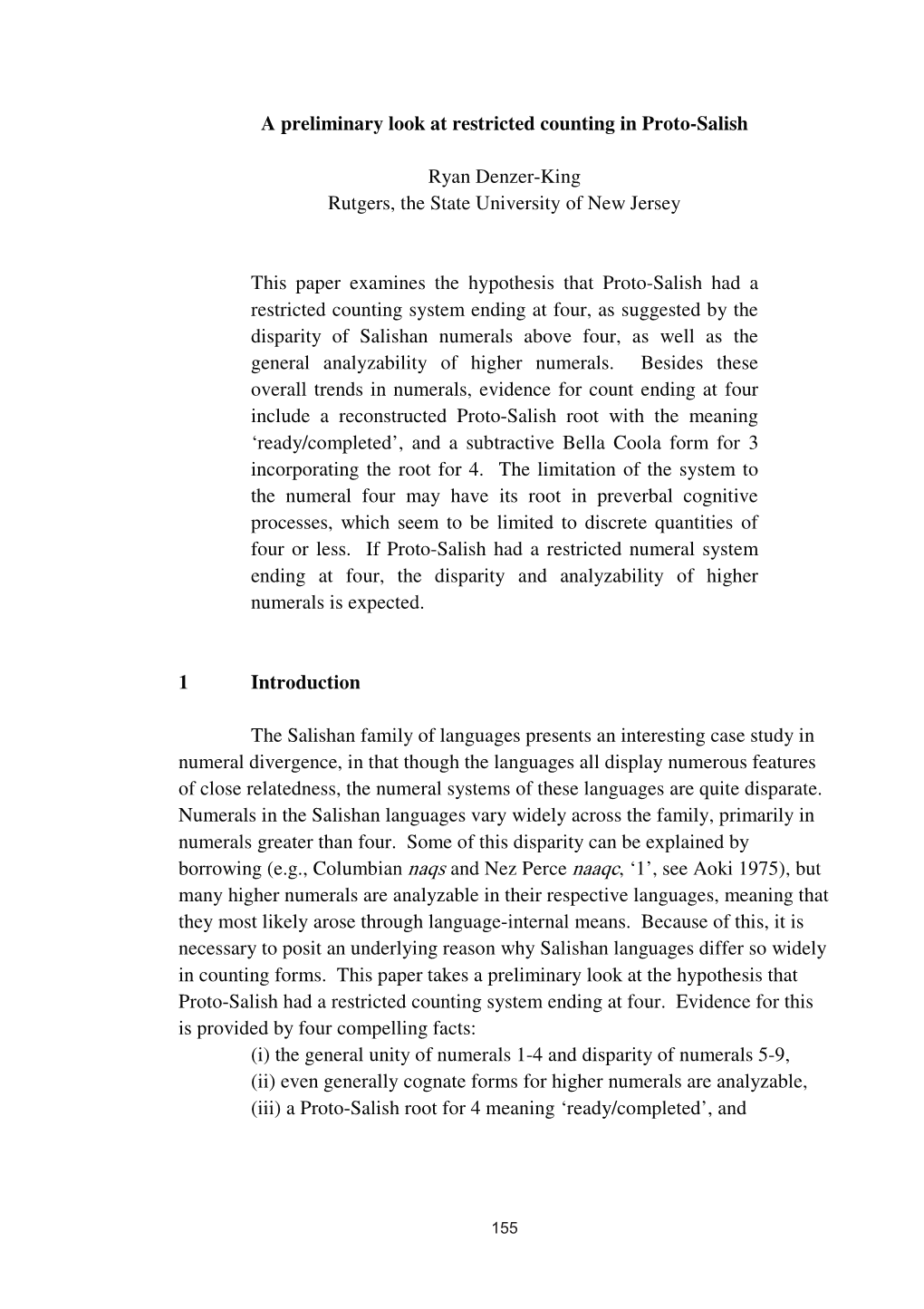 A Preliminary Look at Restricted Counting in Proto-Salish Ryan