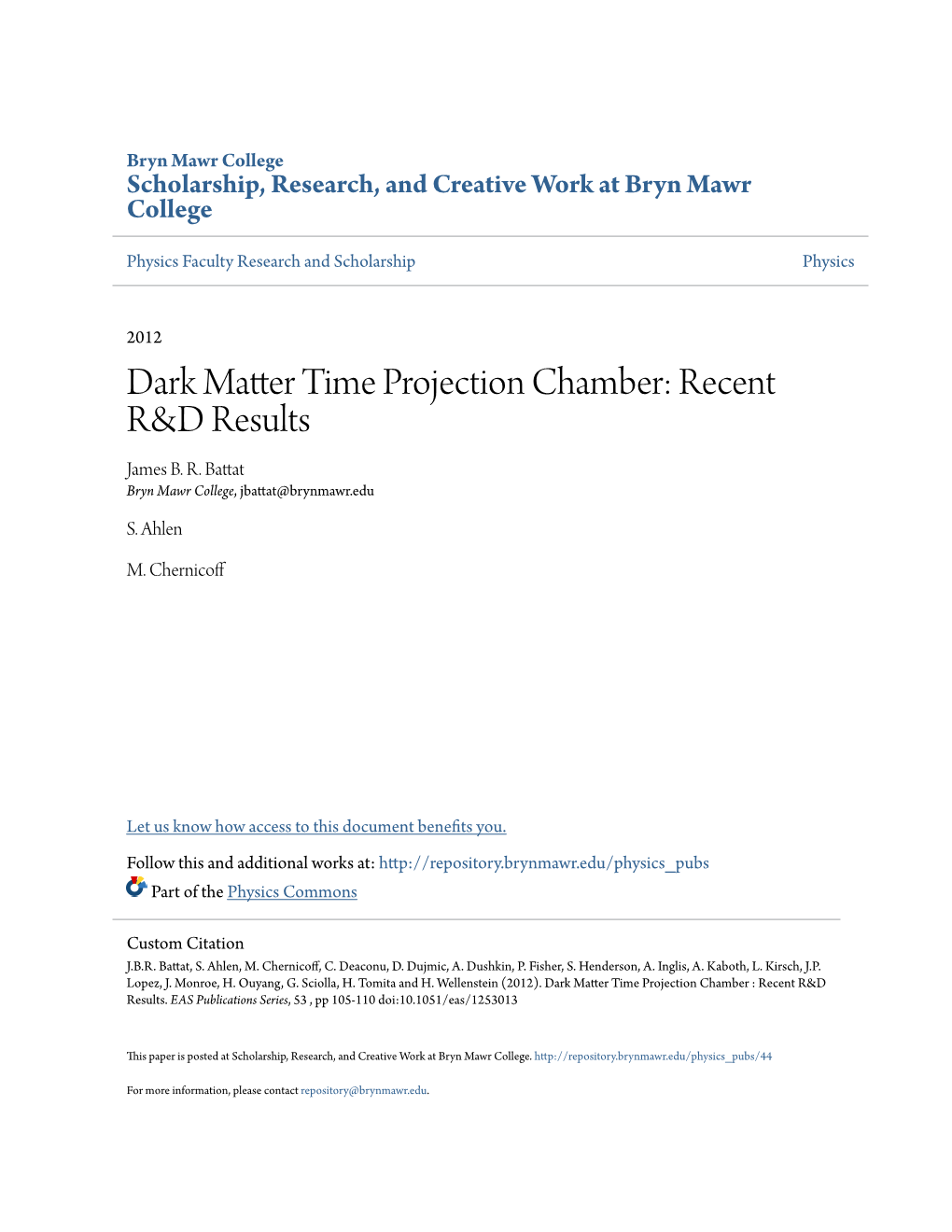 Dark Matter Time Projection Chamber: Recent R&D Results James B