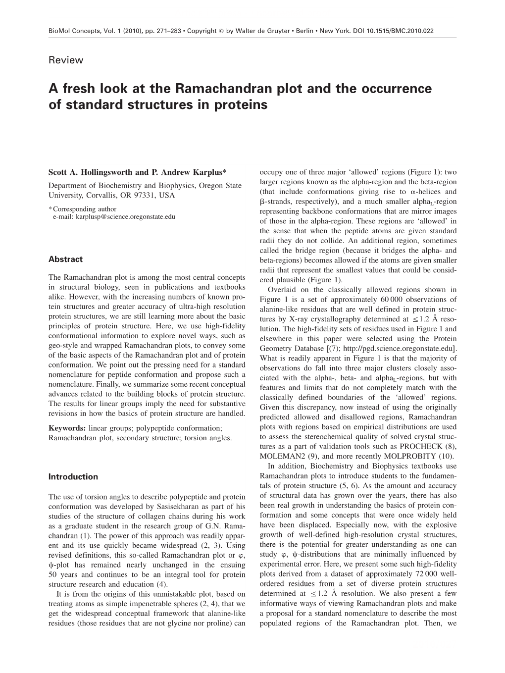 A Fresh Look at the Ramachandran Plot and the Occurrence of Standard Structures in Proteins