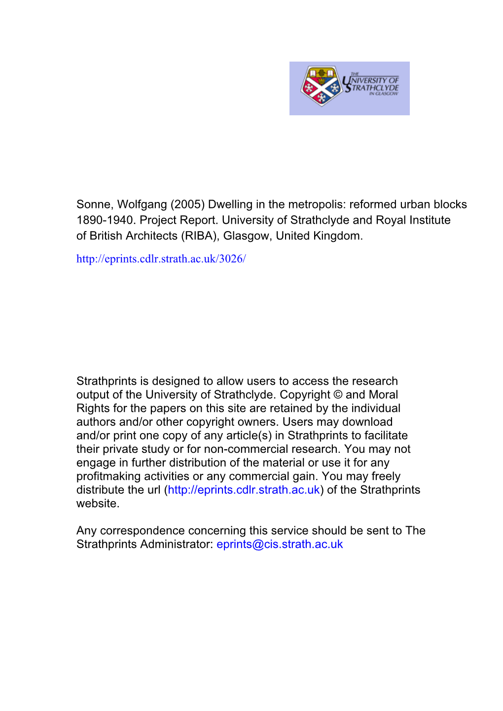 Reformed Urban Blocks 1890-1940. Project Report