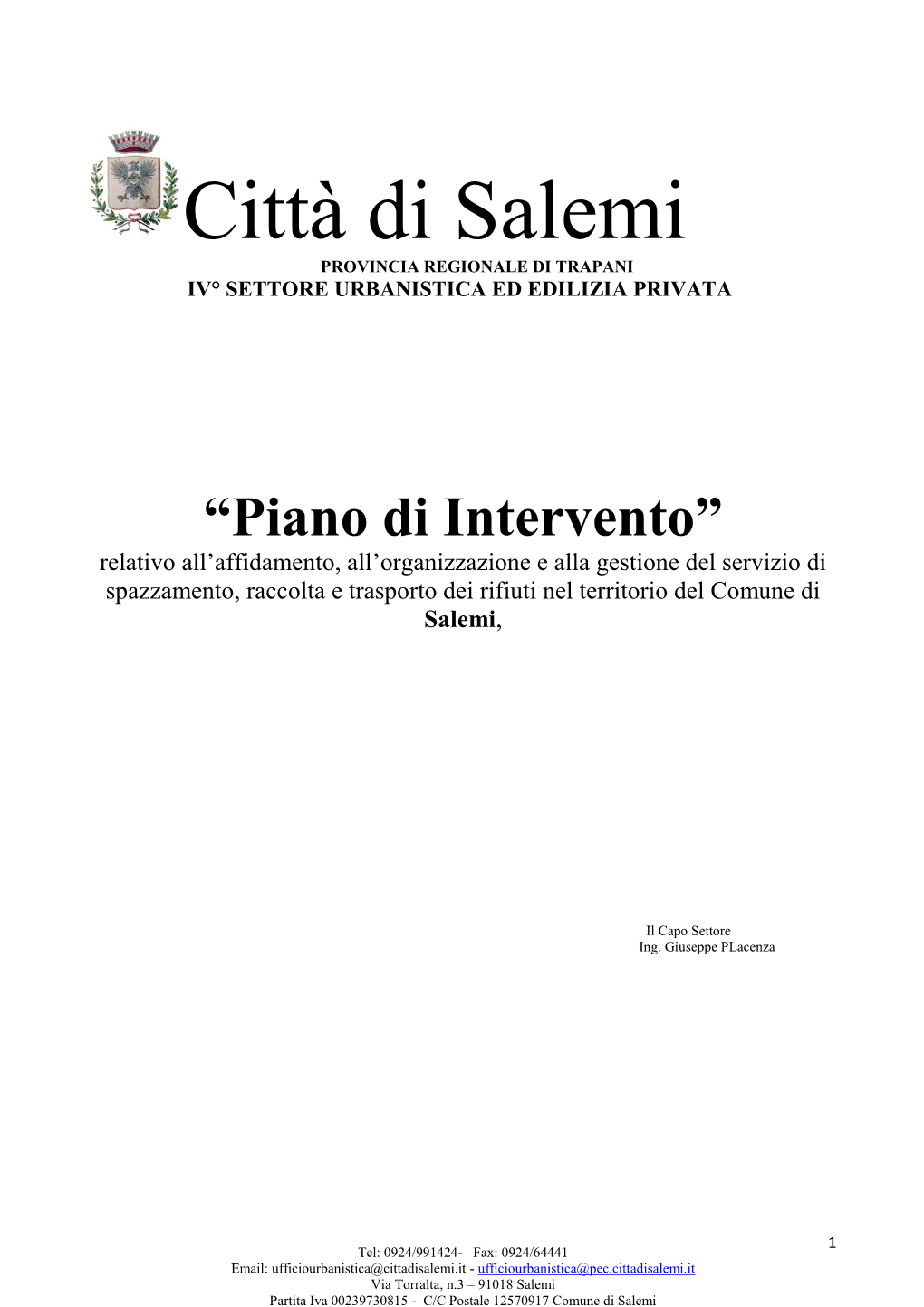 Salemi PROVINCIA REGIONALE DI TRAPANI IV° SETTORE URBANISTICA ED EDILIZIA PRIVATA