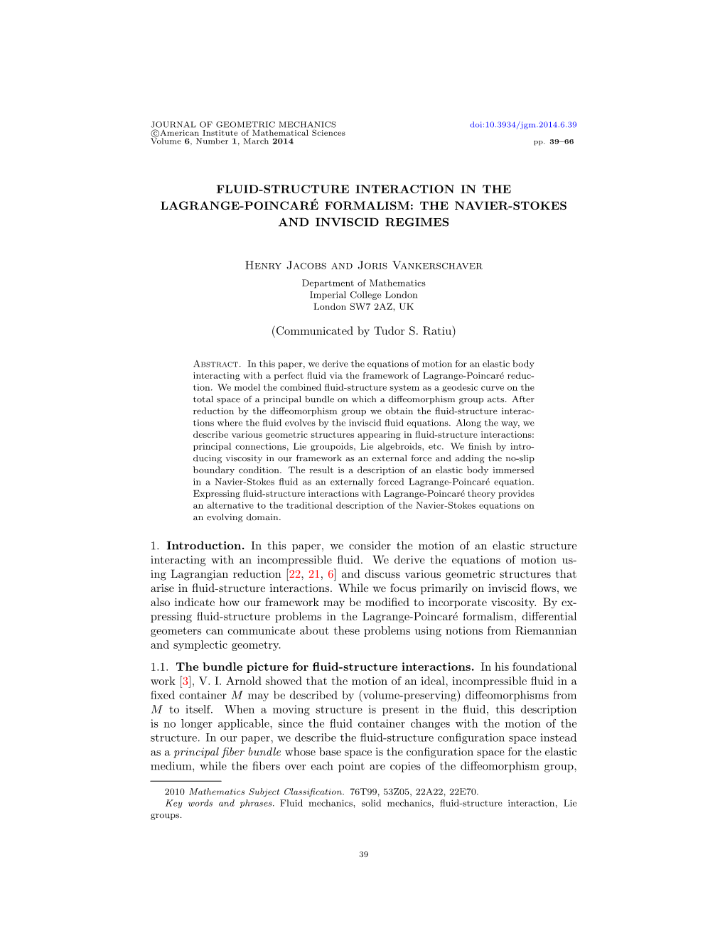 Fluid-Structure Interaction in the Lagrange-Poincaré