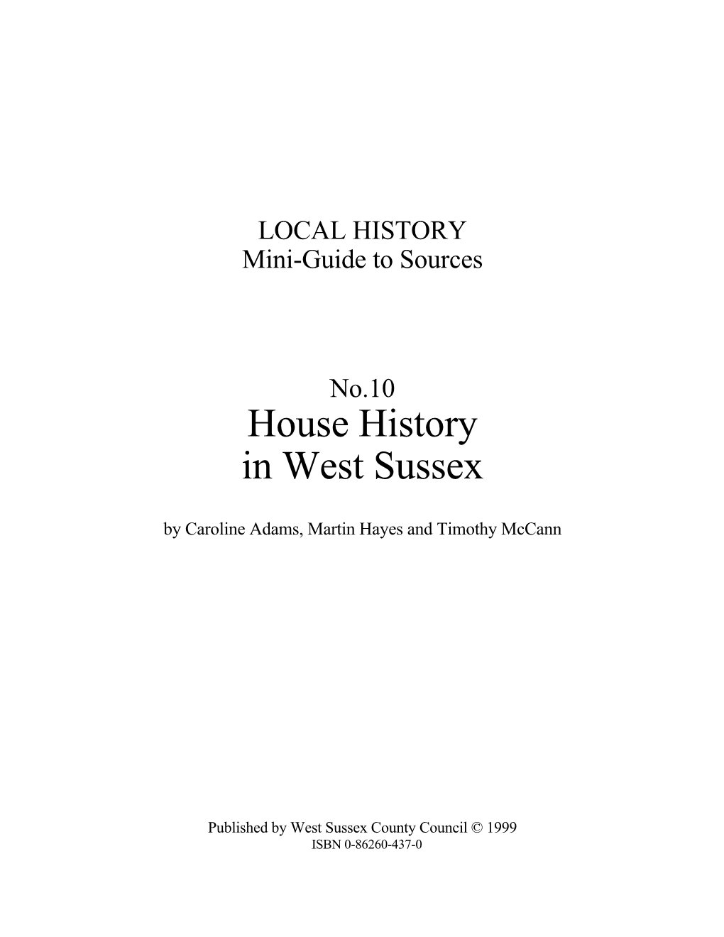 House History in West Sussex