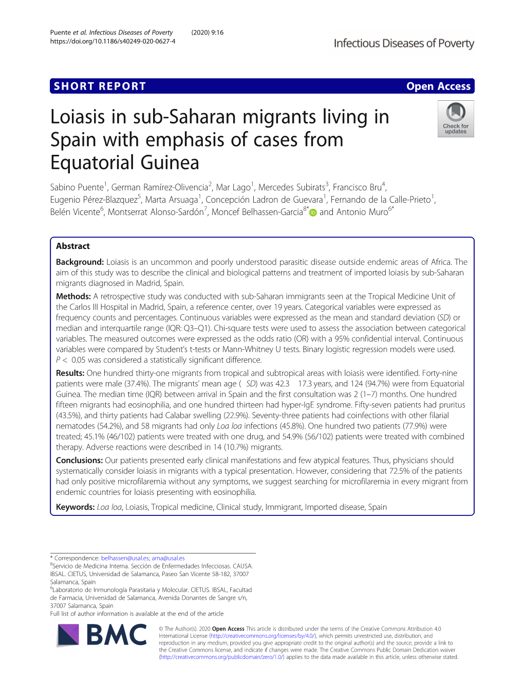 Loiasis in Sub-Saharan Migrants Living in Spain with Emphasis of Cases