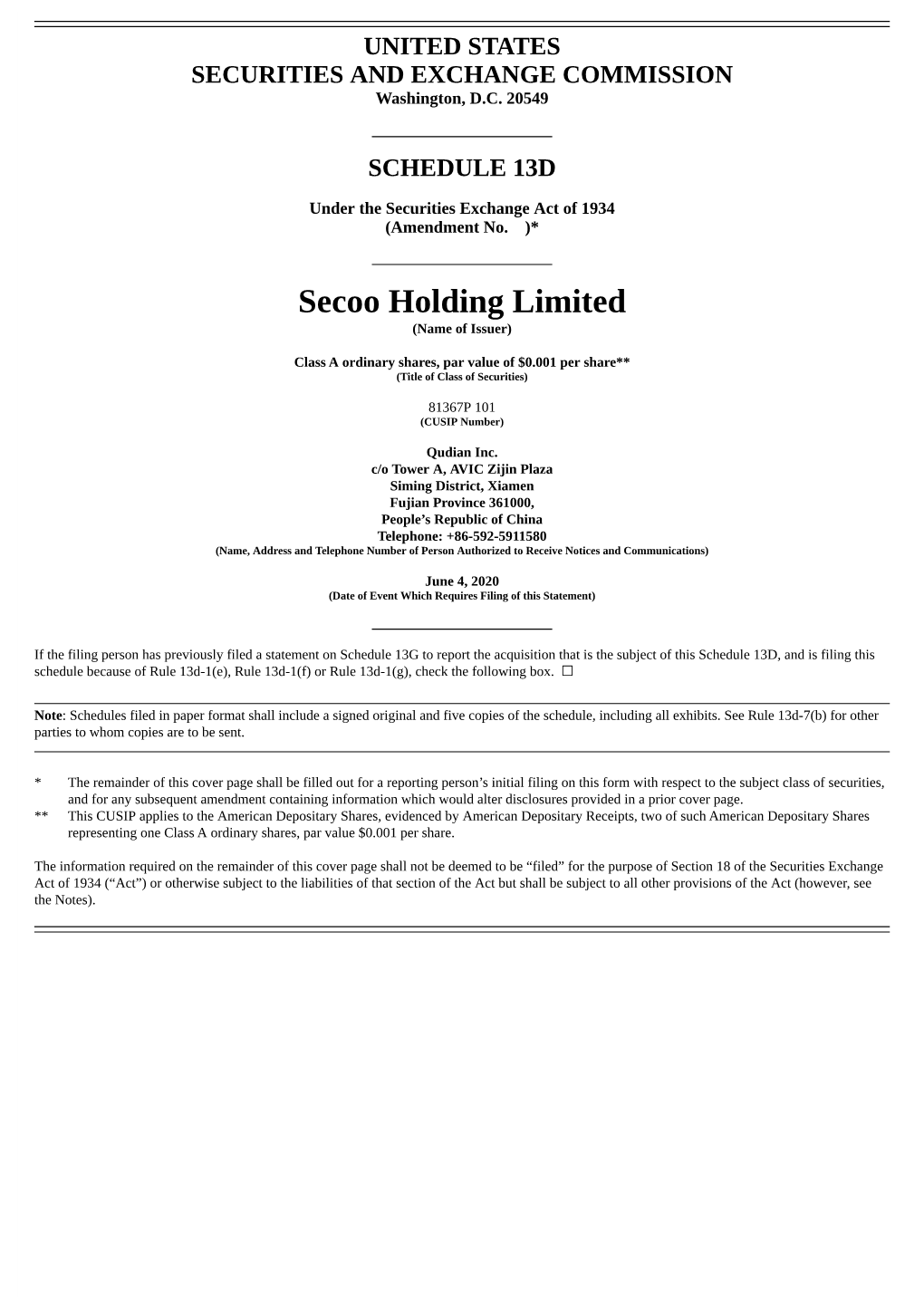 Secoo Holding Limited (Name of Issuer)