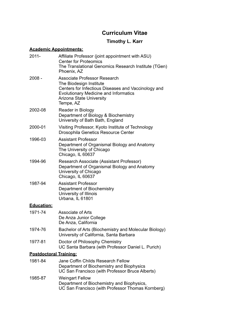 Curriculum Vitae Timothy L