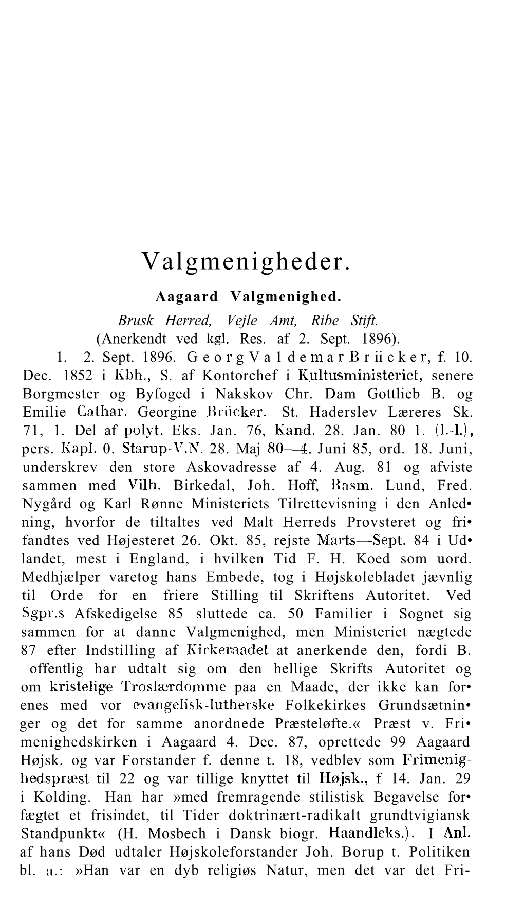 Valgmenigheder. Aagaard Valgmenighed