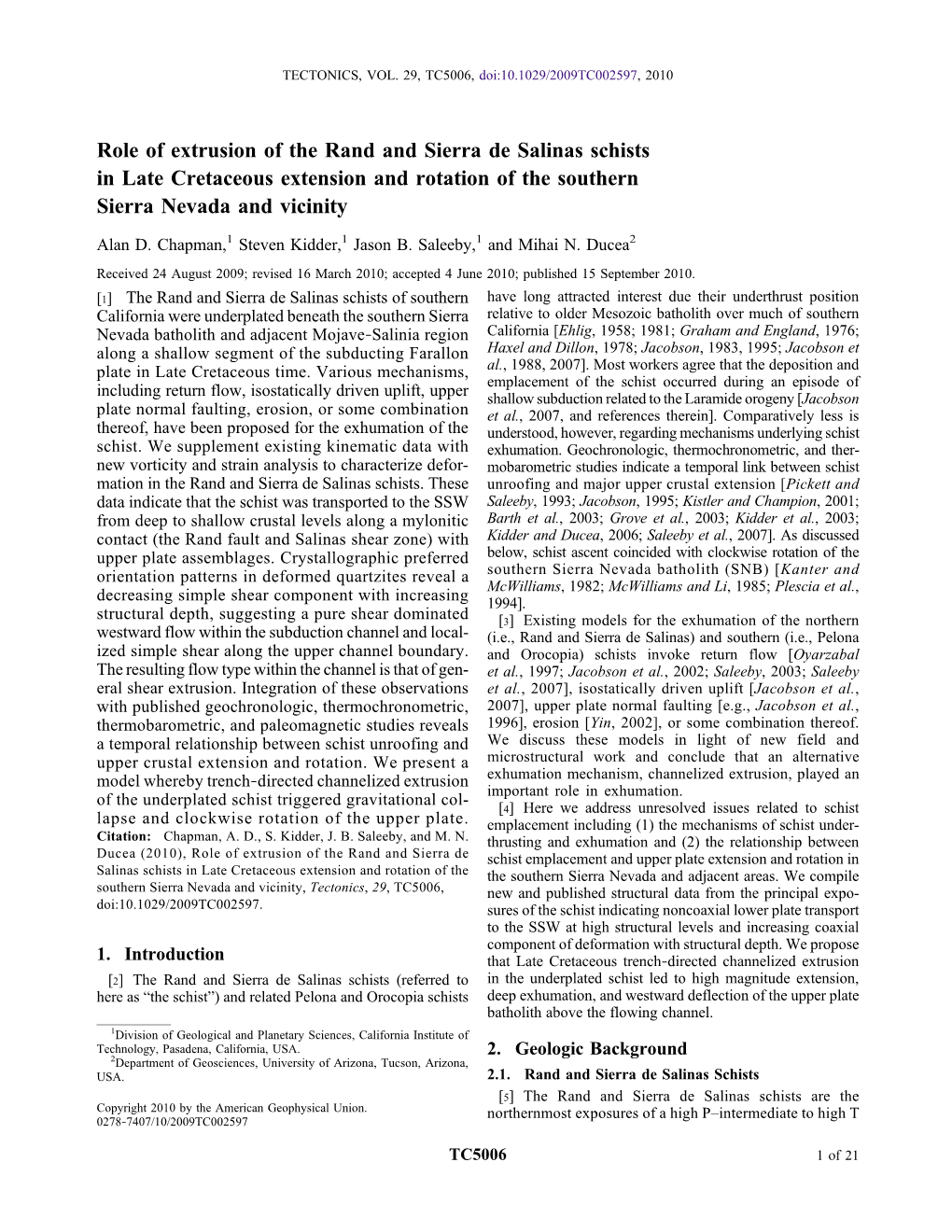 Role of Extrusion of the Rand and Sierra De Salinas Schists in Late Cretaceous Extension and Rotation of the Southern Sierra Nevada and Vicinity