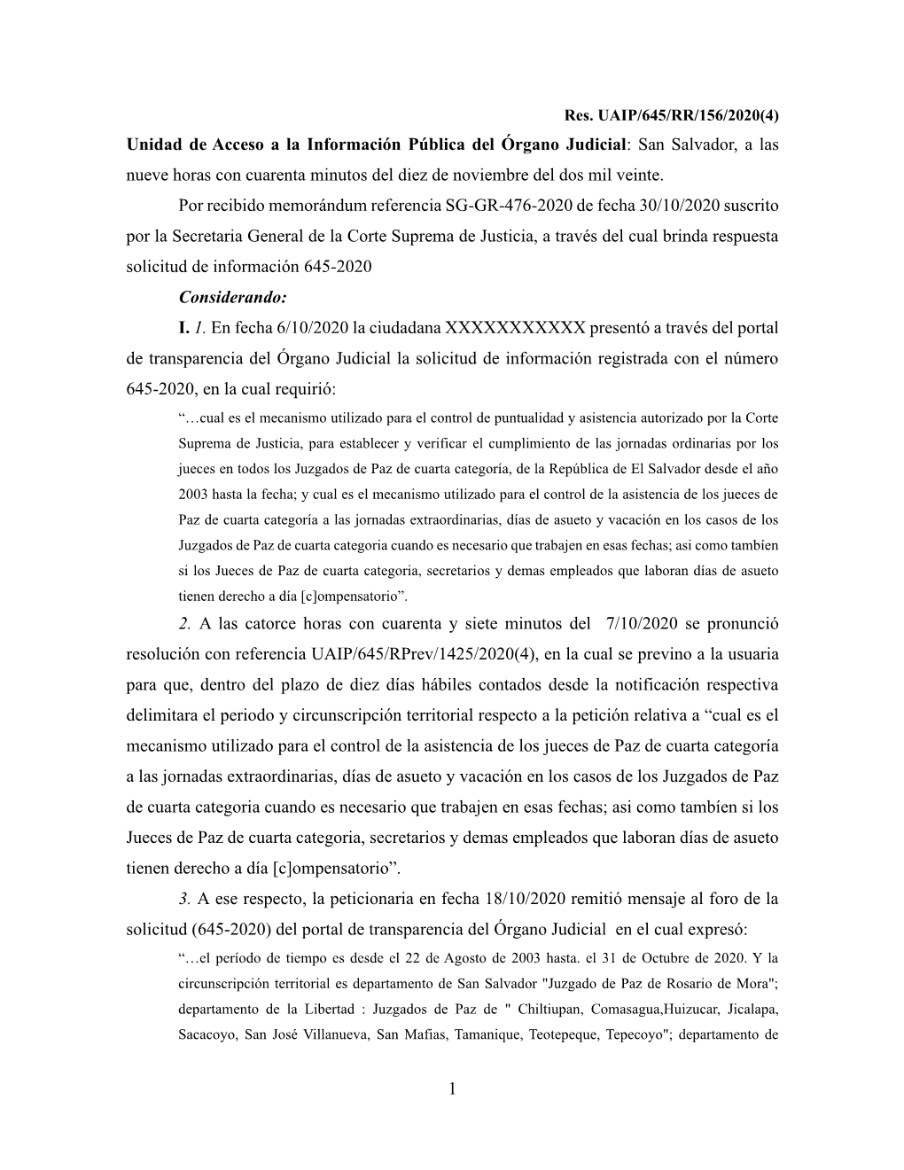 1 Unidad De Acceso a La Información Pública Del Órgano Judicial: San