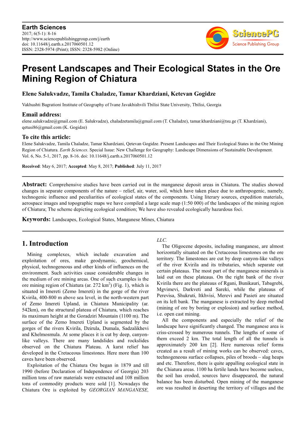 Present Landscapes and Their Ecological States in the Ore Mining Region of Chiatura