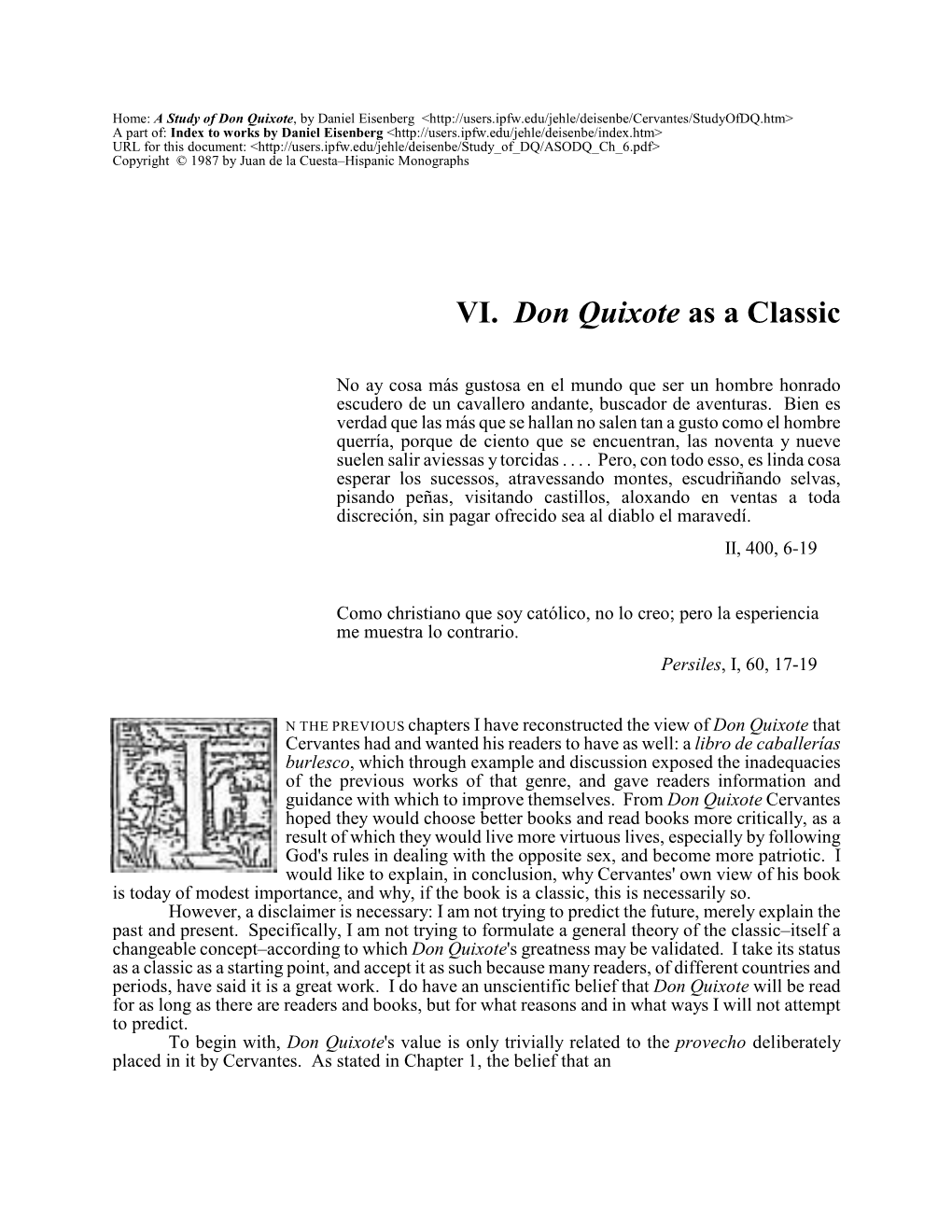 A Study of Don Quixote: Ch. VI, Don Quixote As a Classic