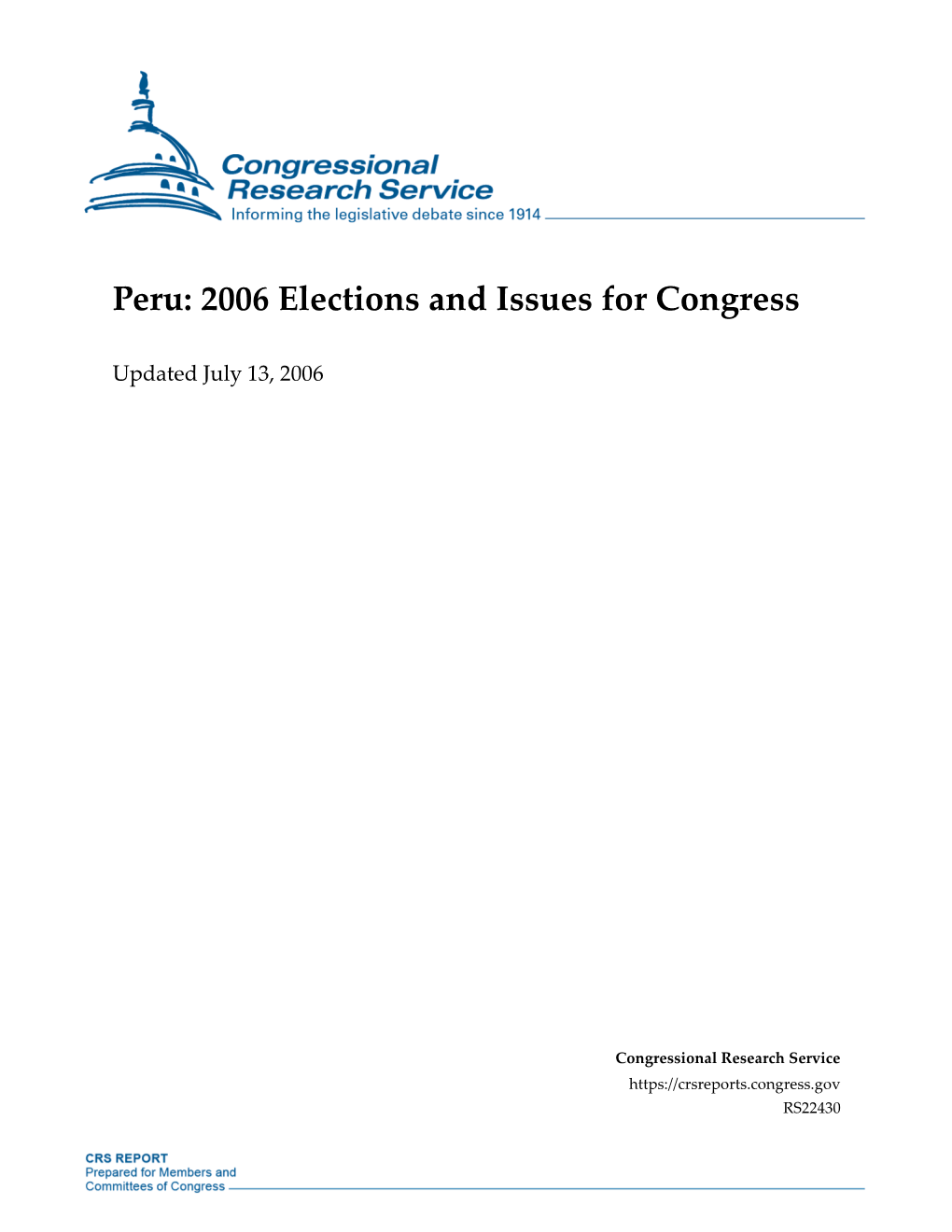 Peru: 2006 Elections and Issues for Congress