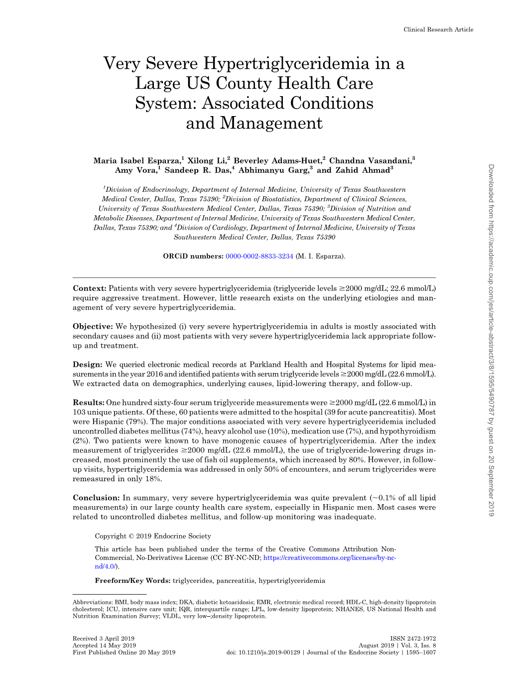 Very Severe Hypertriglyceridemia in a Large US County Health Care System: Associated Conditions and Management