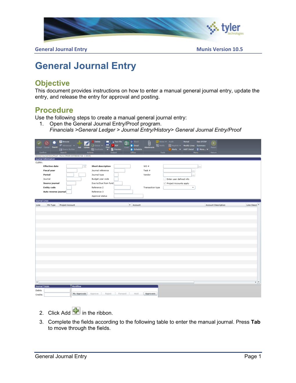 General Journal Entry Munis Version 10.5