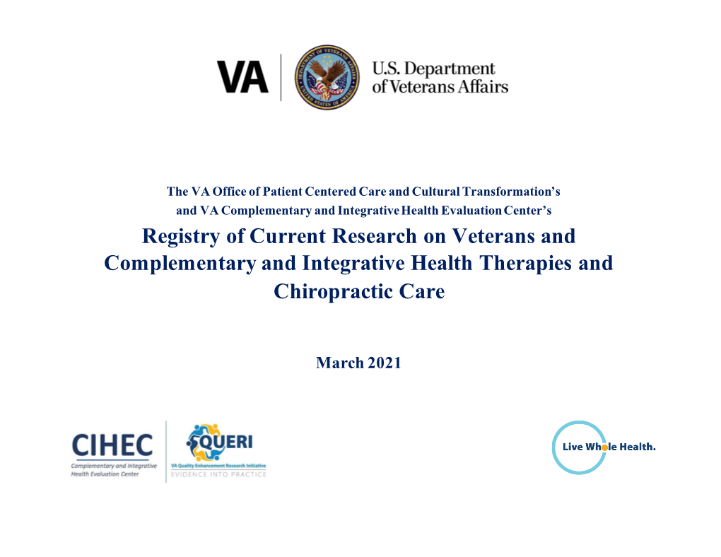 Registry of Current Research on Veterans and Complementary and Integrative Health Therapies and Chiropractic Care