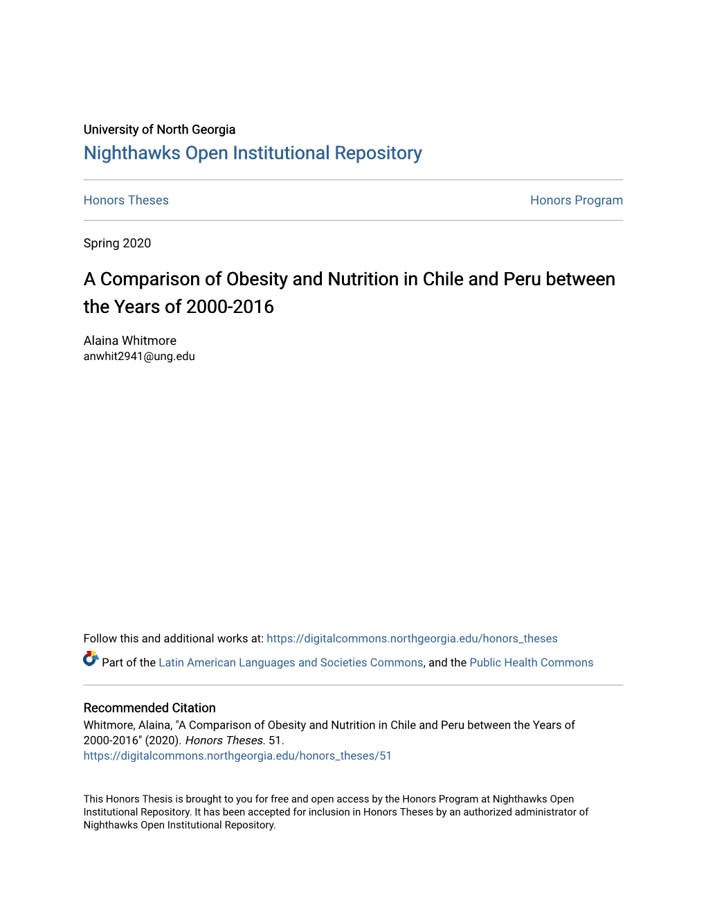 A Comparison of Obesity and Nutrition in Chile and Peru Between the Years of 2000-2016