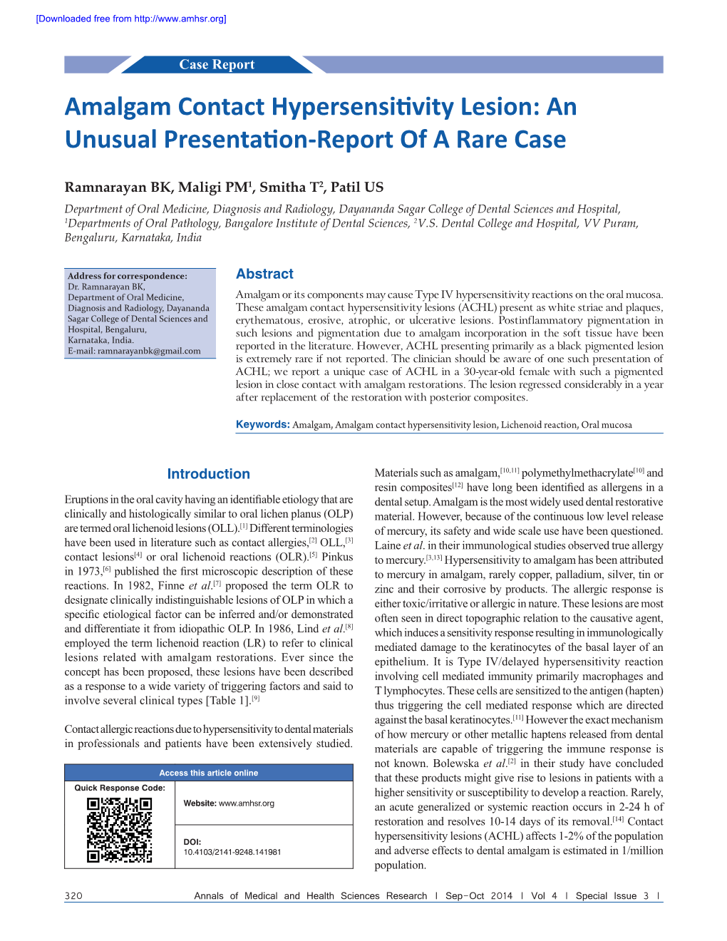 Amalgam Contact Hypersensitivity Lesion: an Unusual Presentation-Report of a Rare Case
