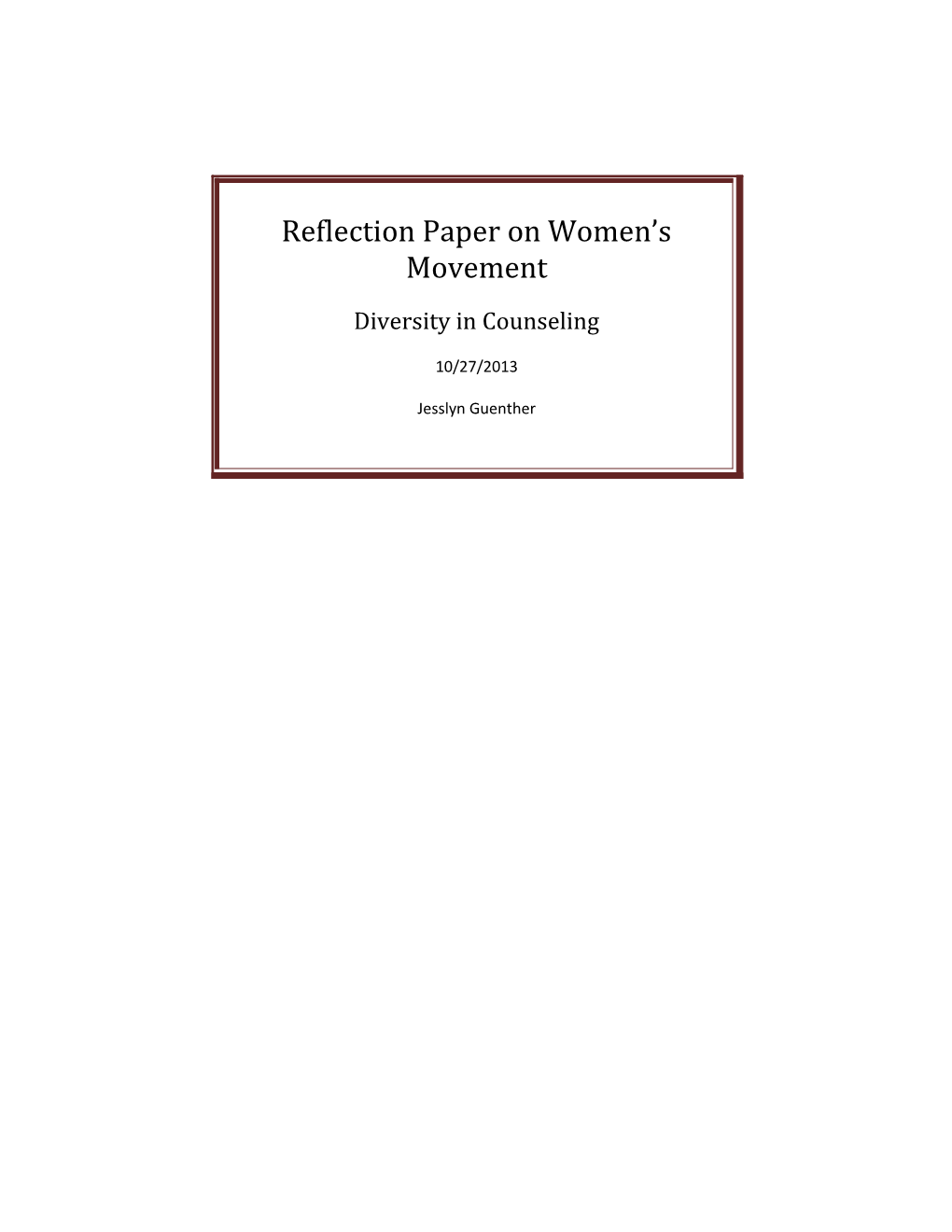 Reflection Paper on Women S Movement