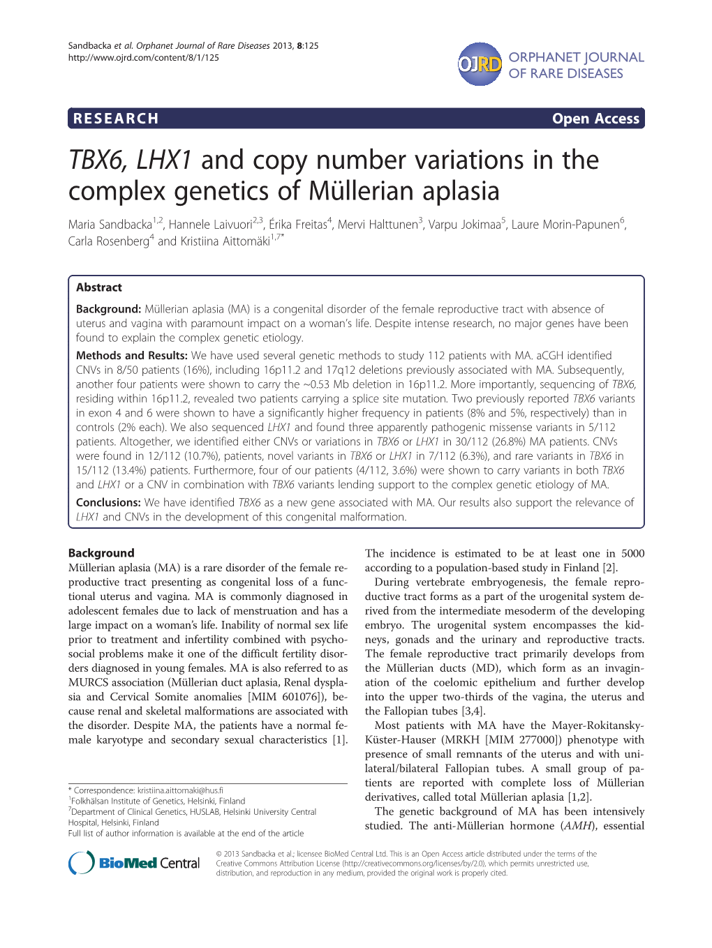 TBX6, LHX1 and Copy Number Variations in the Complex Genetics of Müllerian Aplasia