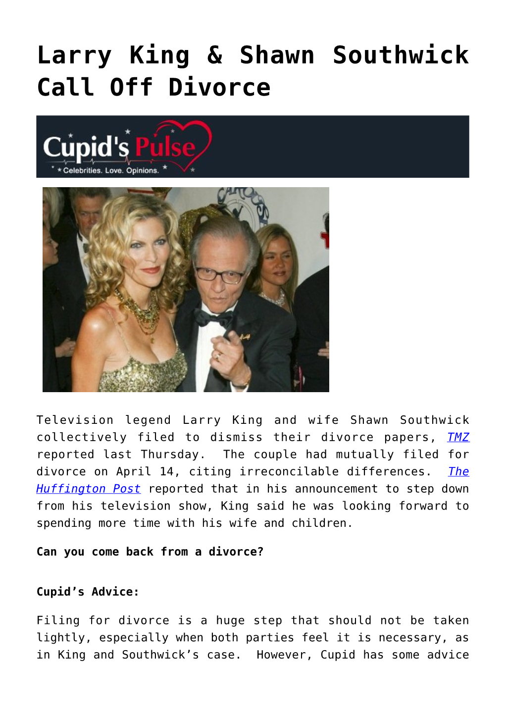 Larry King & Shawn Southwick Call Off Divorce,Levi Johnston