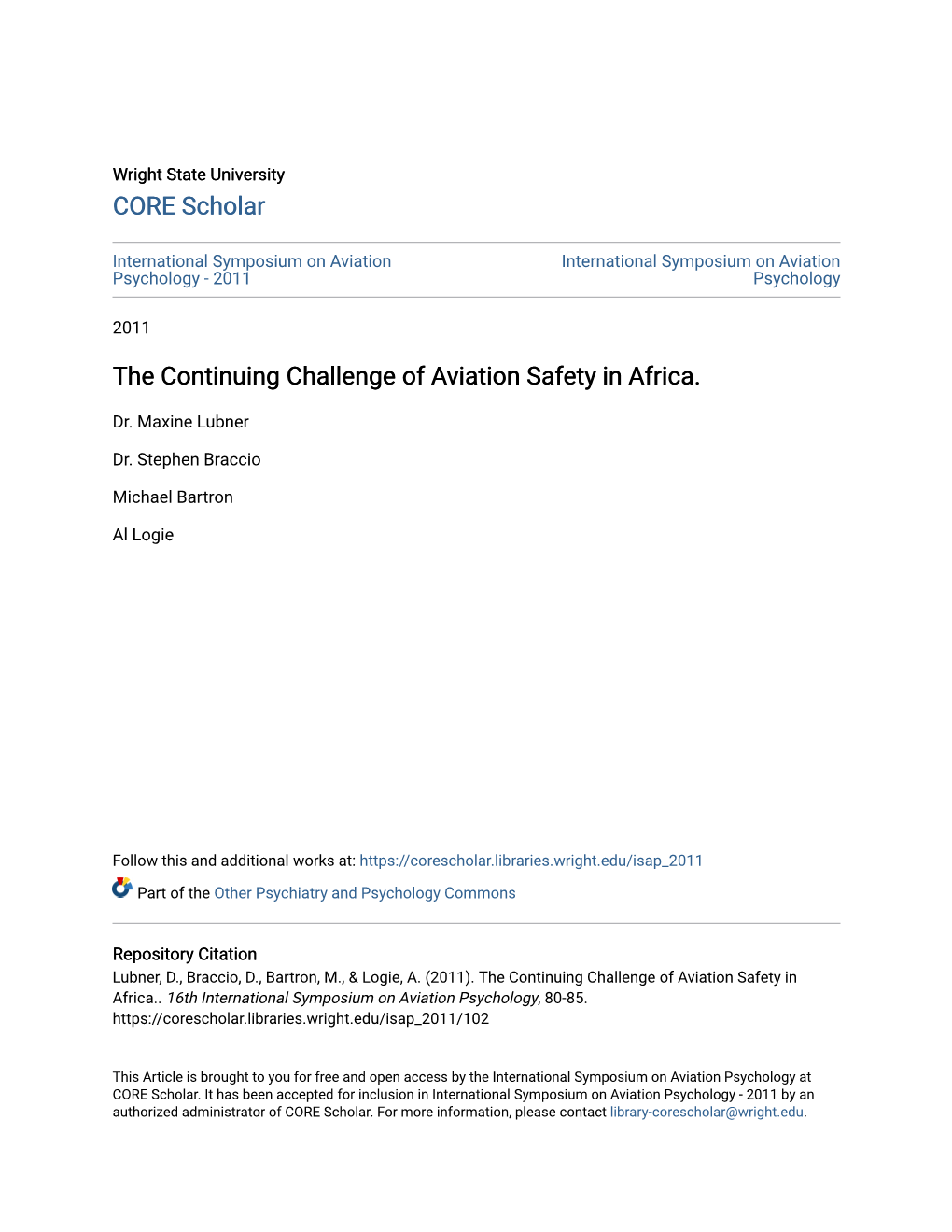 The Continuing Challenge of Aviation Safety in Africa