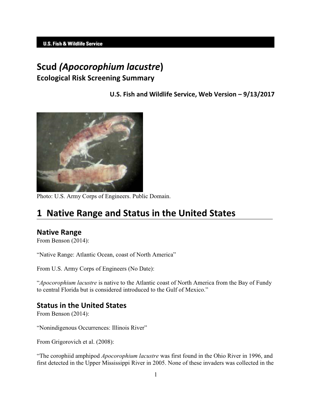 Apocorophium Lacustre) Ecological Risk Screening Summary