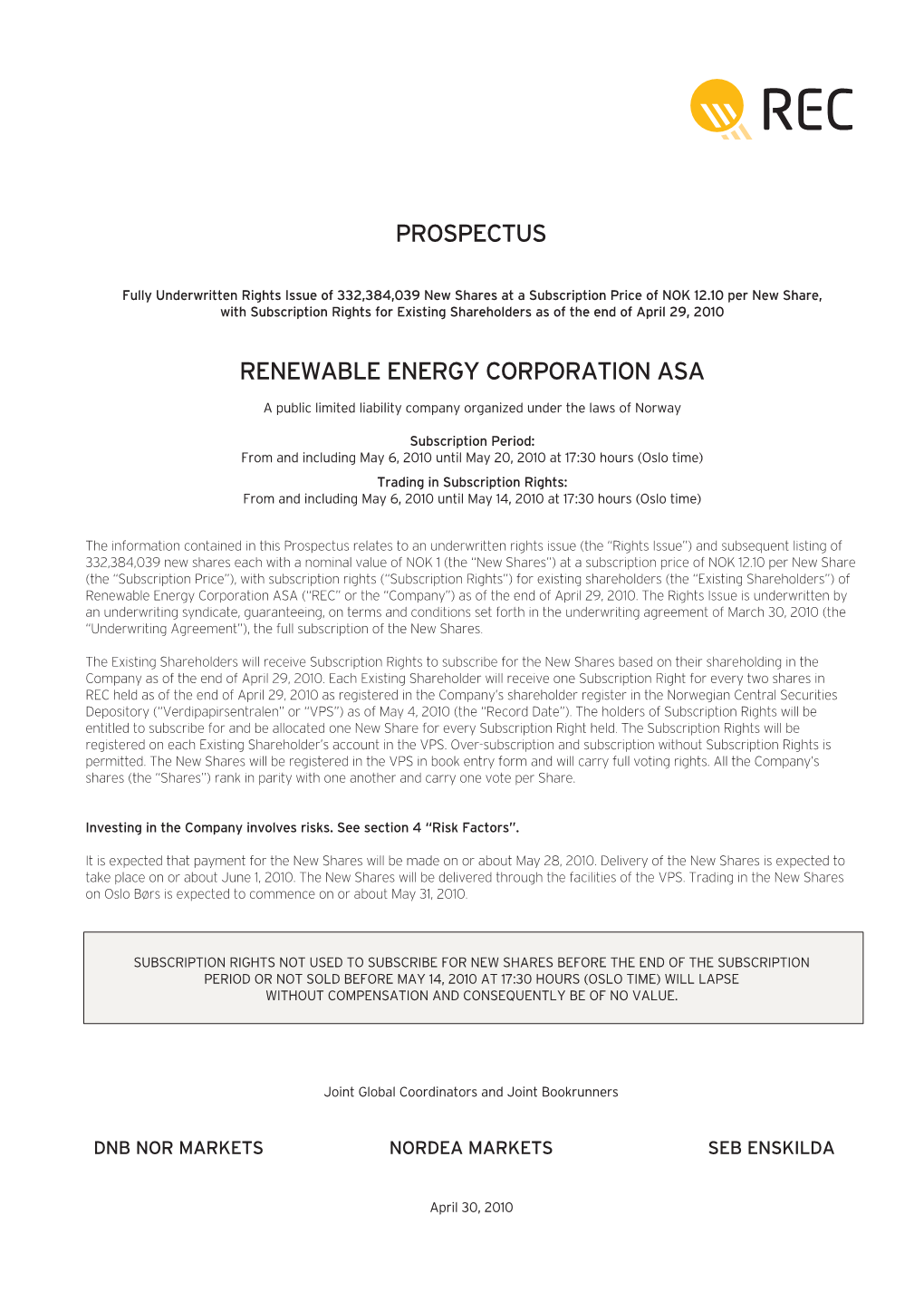 Prospectus Renewable Energy Corporation