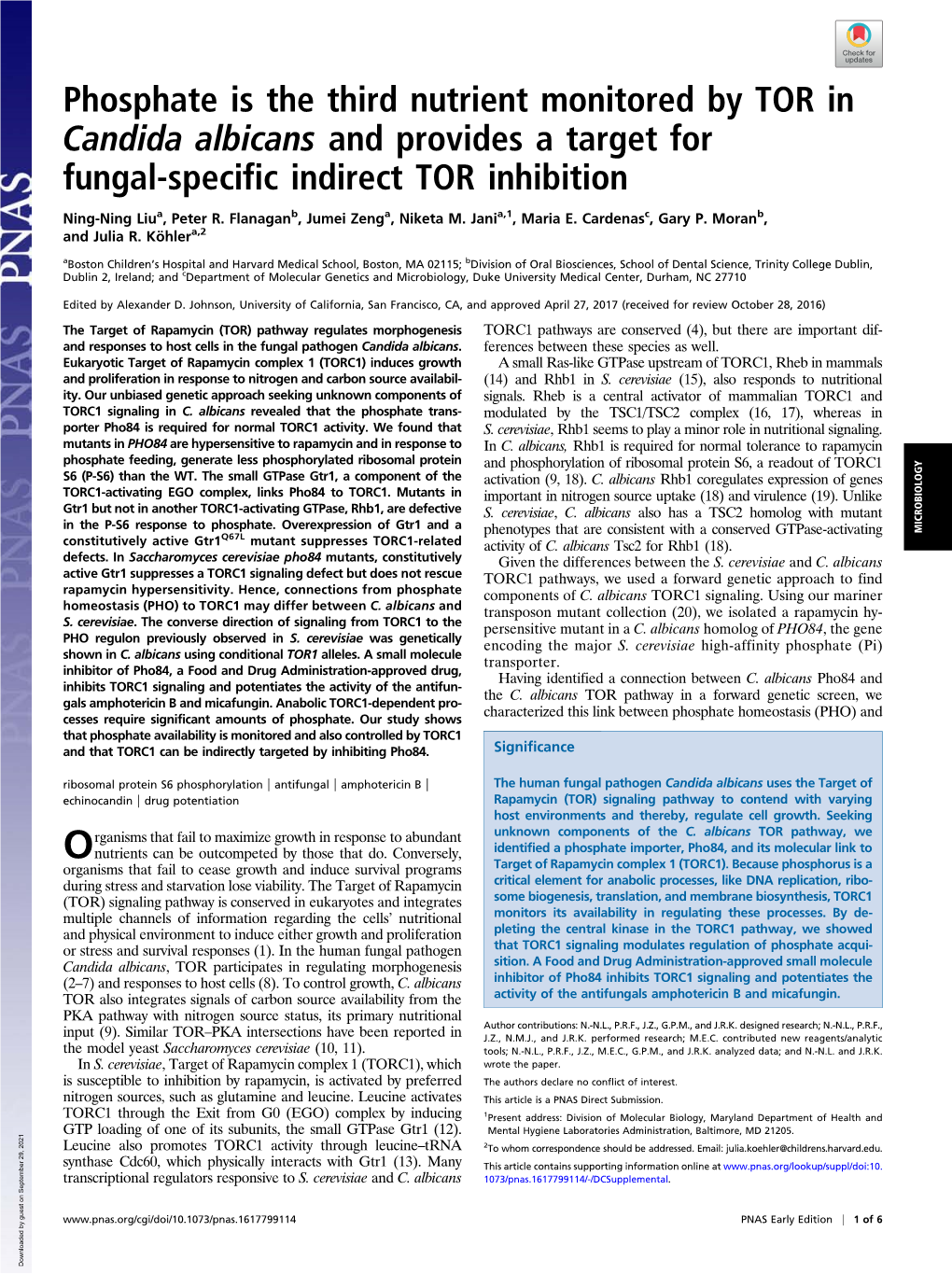 Phosphate Is the Third Nutrient Monitored by TOR in Candida Albicans and Provides a Target for Fungal-Specific Indirect TOR Inhibition