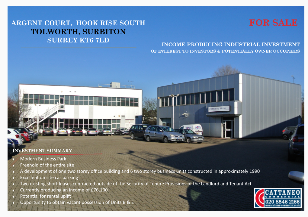 For Sale Tolworth, Surbiton Surrey Kt6 7Ld Income Producing Industrial Investment