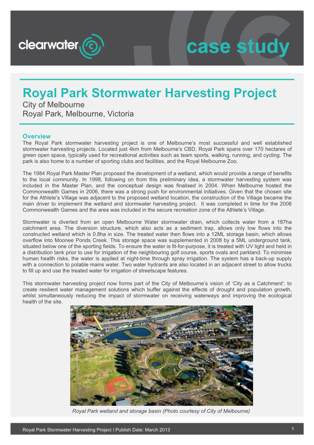 Royal Park Stormwater Harvesting Project City of Melbourne
