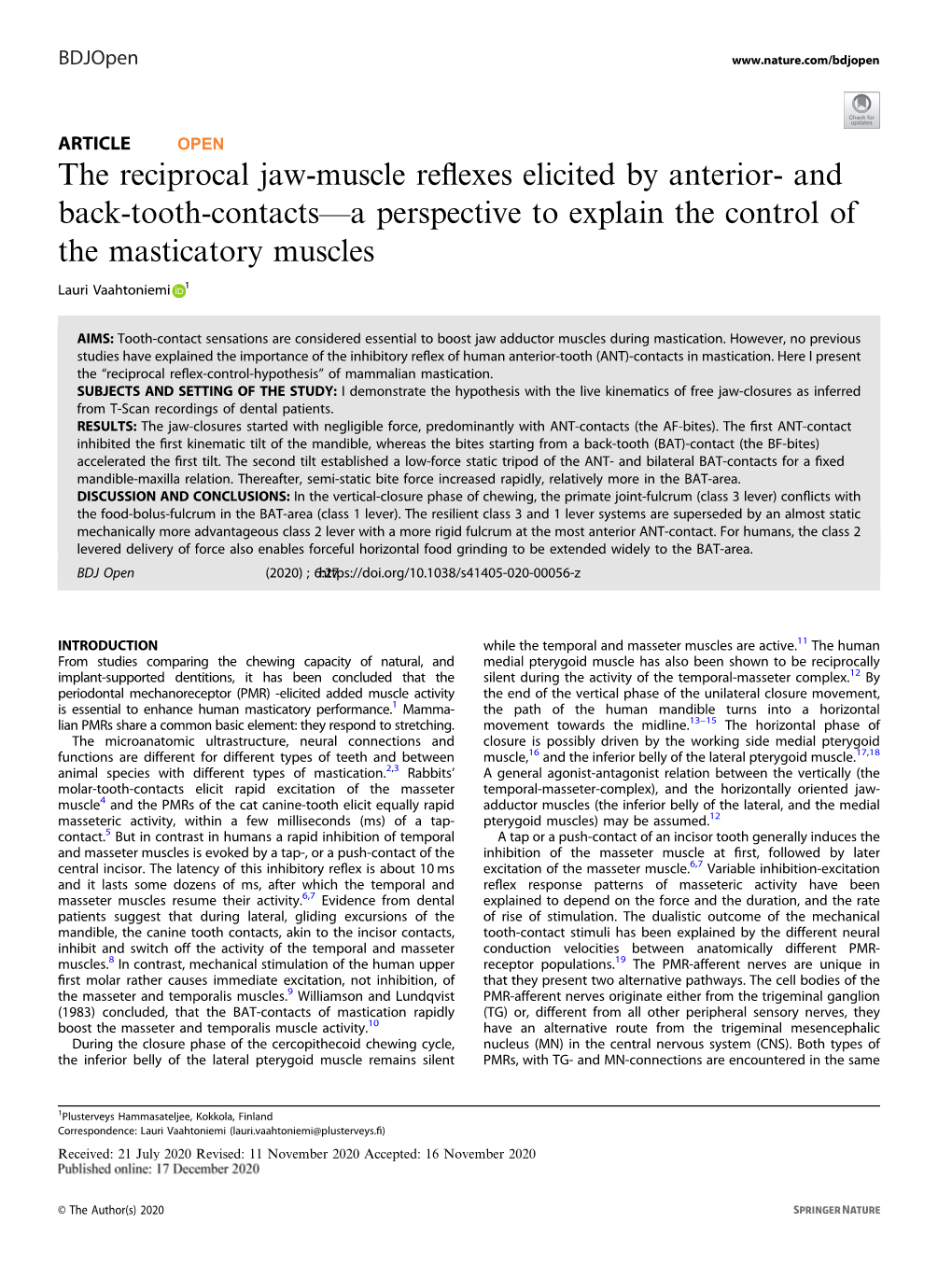 The Reciprocal Jaw-Muscle Reflexes Elicited by Anterior