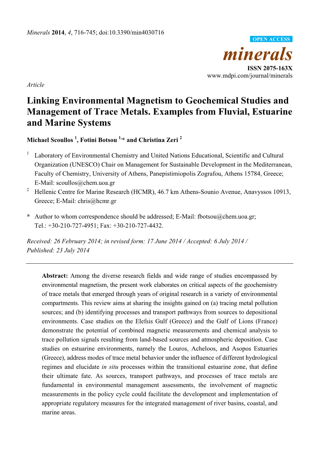 Linking Environmental Magnetism to Geochemical Studies and Management of Trace Metals