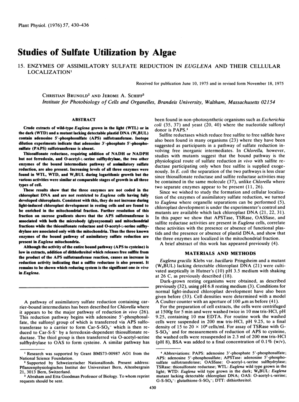Studies of Sulfate Utilization by Algae