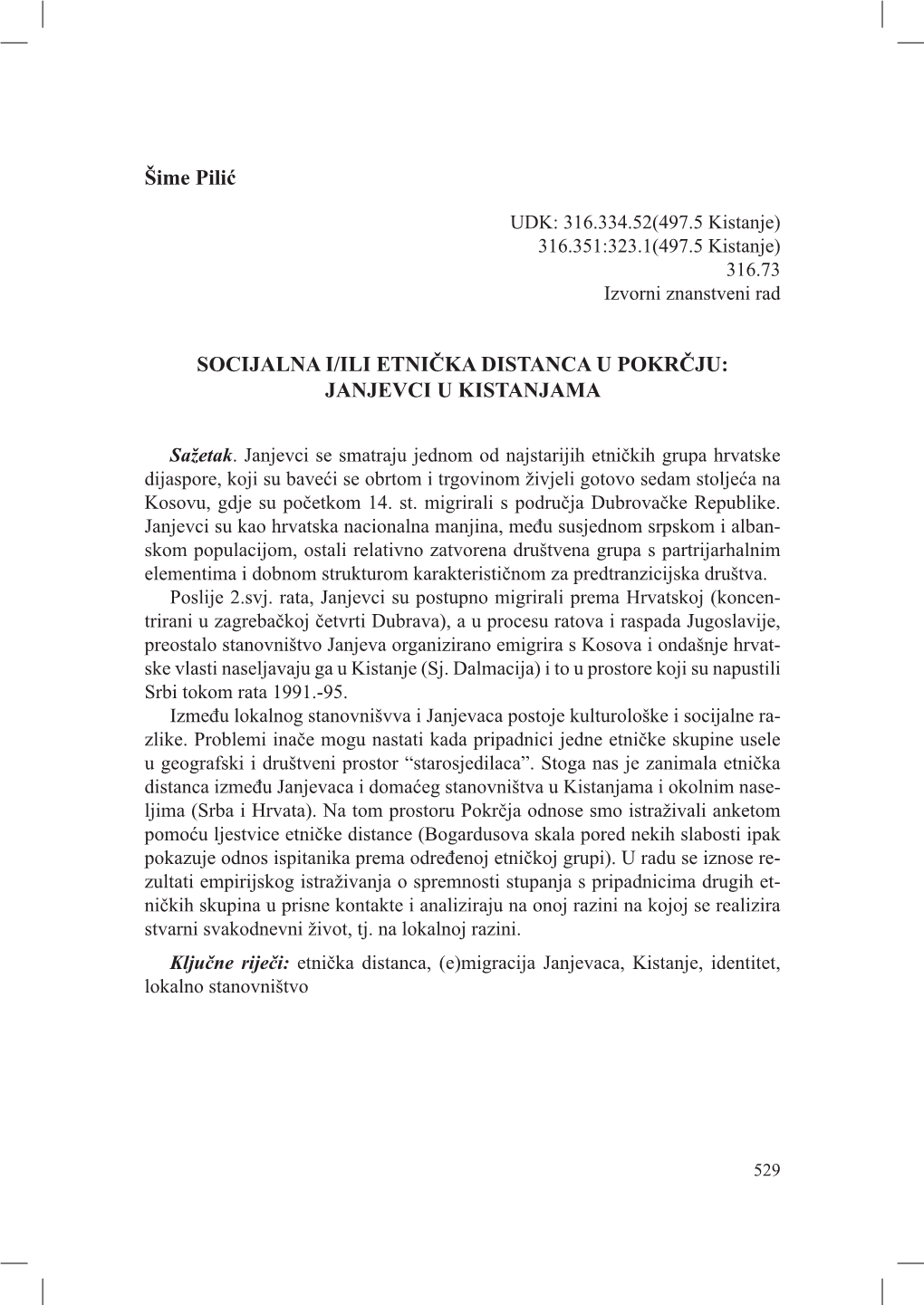 Šime Pilić SOCIJALNA I/ILI ETNIČKA DISTANCA U POKRČJU