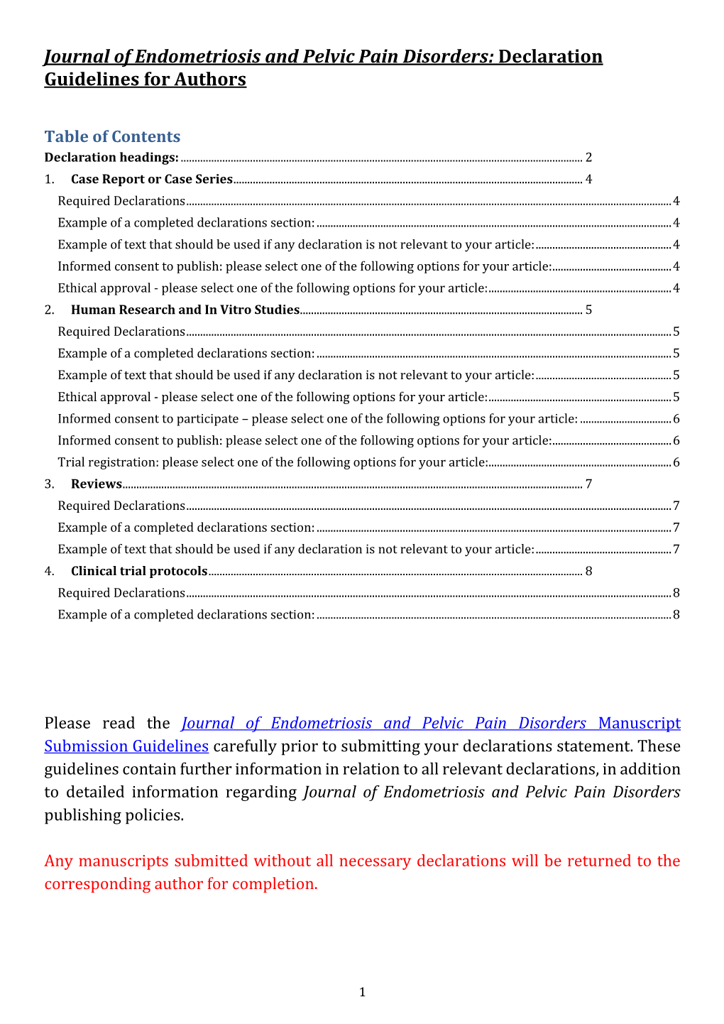 Journal of Endometriosis and Pelvic Pain Disorders: Declaration Guidelines for Authors