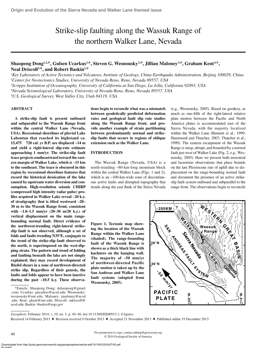 Strike-Slip Faulting Along the Wassuk Range of the Northern Walker Lane, Nevada